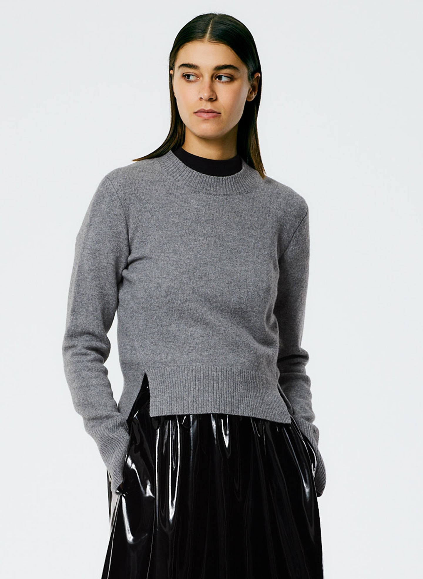 Stretch Cashmere Crewneck Pullover - Heather Grey-1