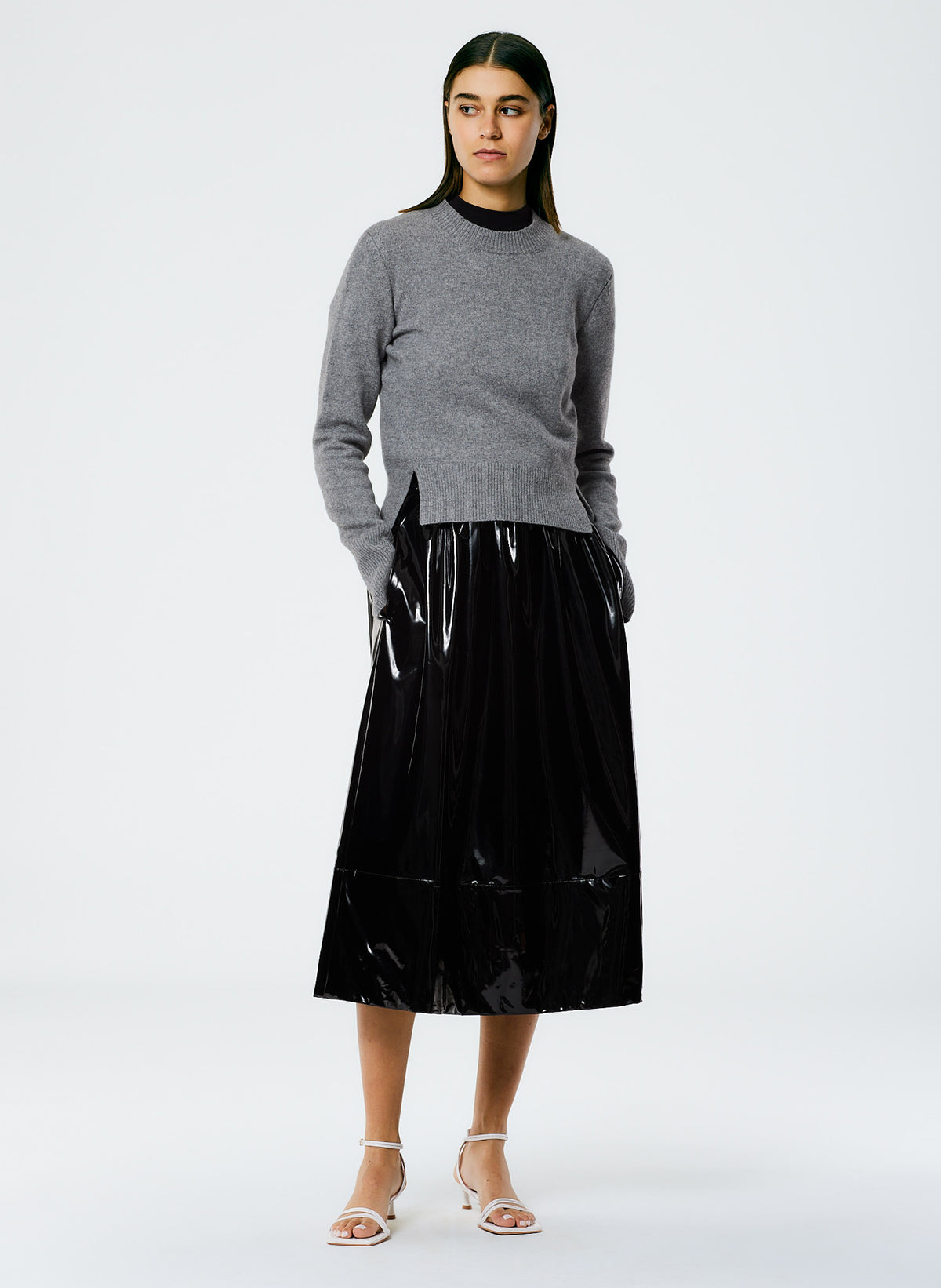 Light Weight Stretch Patent Smocking Waistband Full Skirt – Tibi Official