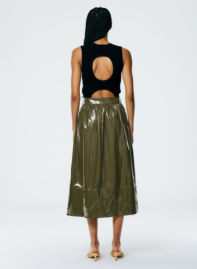Light Weight Stretch Patent Smocking Waistband Full Skirt Wood-3