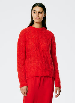Soft Mohair Cable Crewneck Easy Pullover Red-1