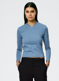Perfect Shrunken V-Neck T-Shirt Blue Mist-2