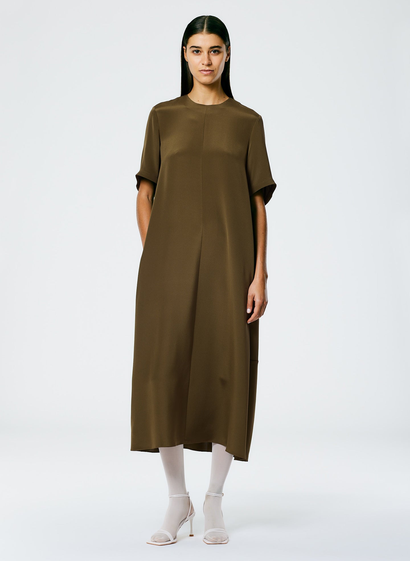 4 Ply Silk T-Shirt Dress - Wood-1