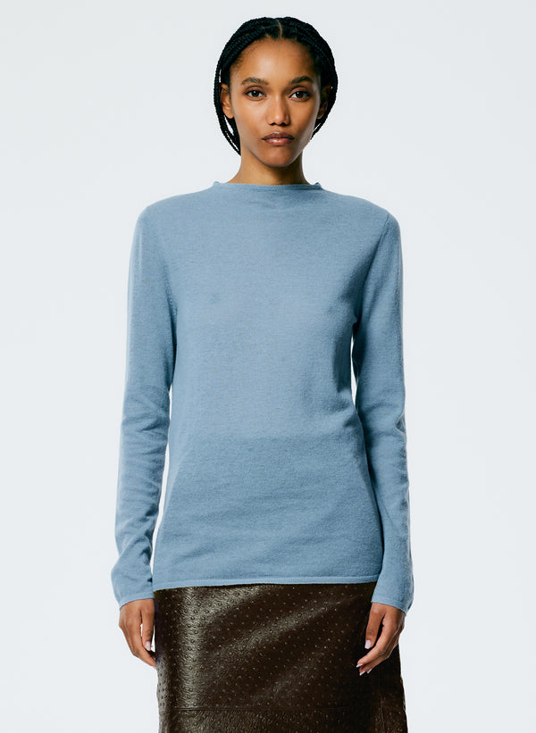 Skinlike Mercerized Wool Soft Sheer Pullover - Blue Mist-1