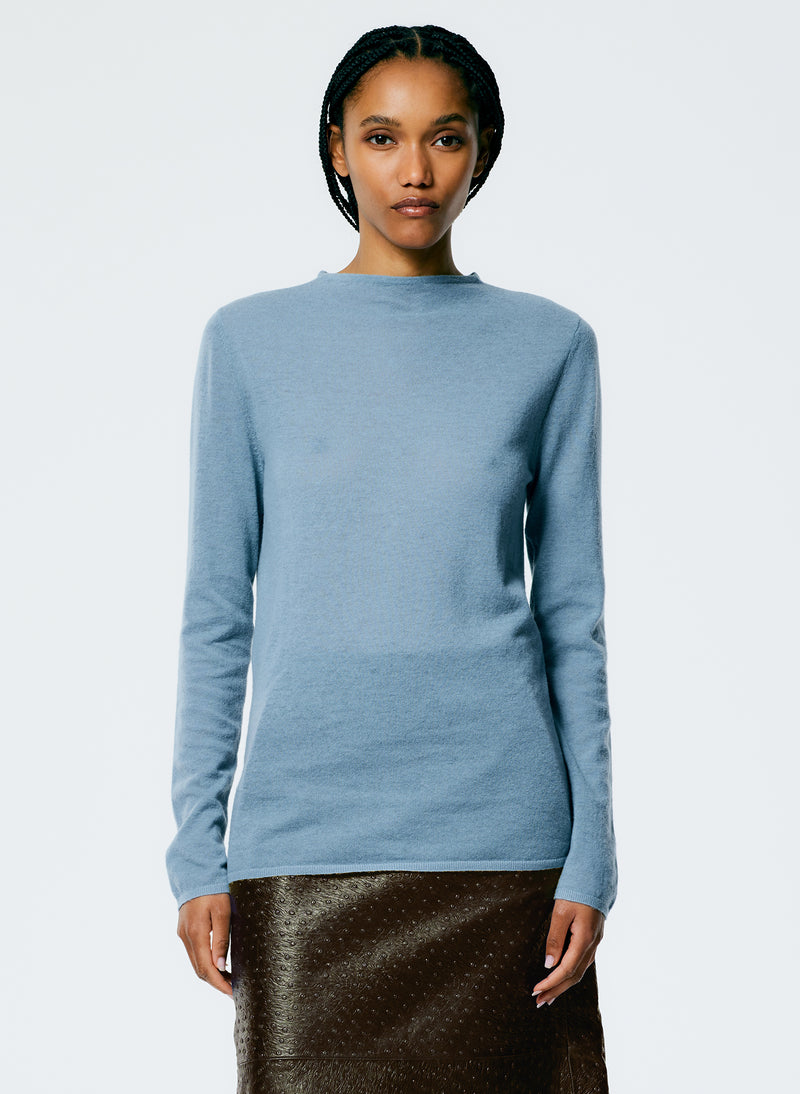 Skinlike Mercerized Wool Soft Sheer Pullover Blue Mist-1