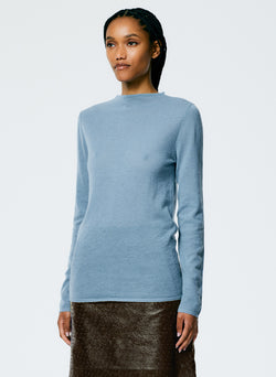 Skinlike Mercerized Wool Soft Sheer Pullover Blue Mist-2