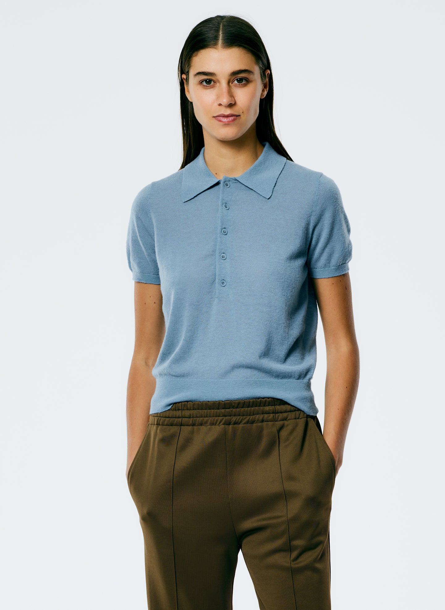 Skinlike Mercerized Wool Shrunken Polo - Blue Mist-1