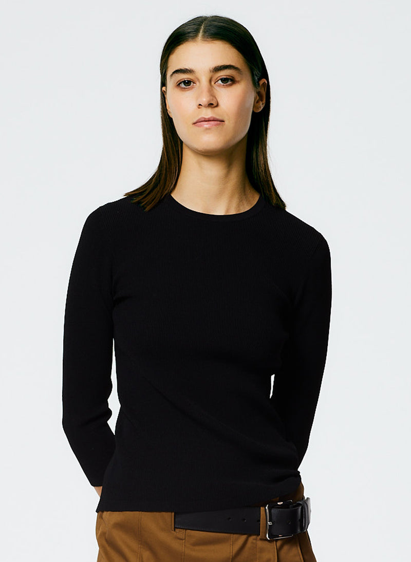 Giselle Stretch Sweater Circle Openback Pullover Black-1