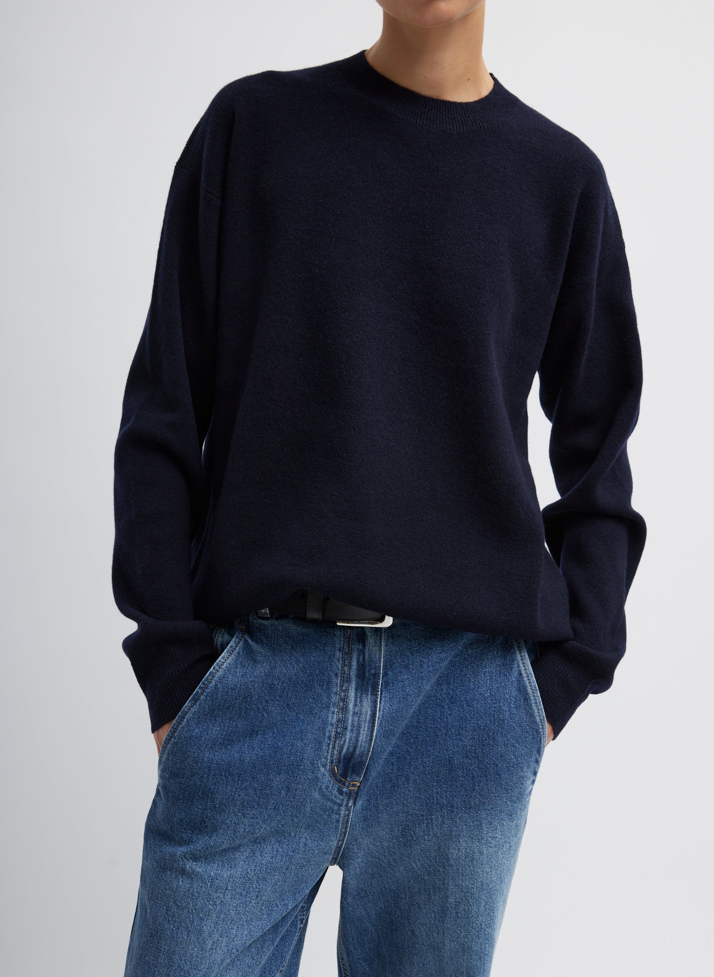 Anna Merino Wool Hole-At-Back Pullover - Dark Navy-1