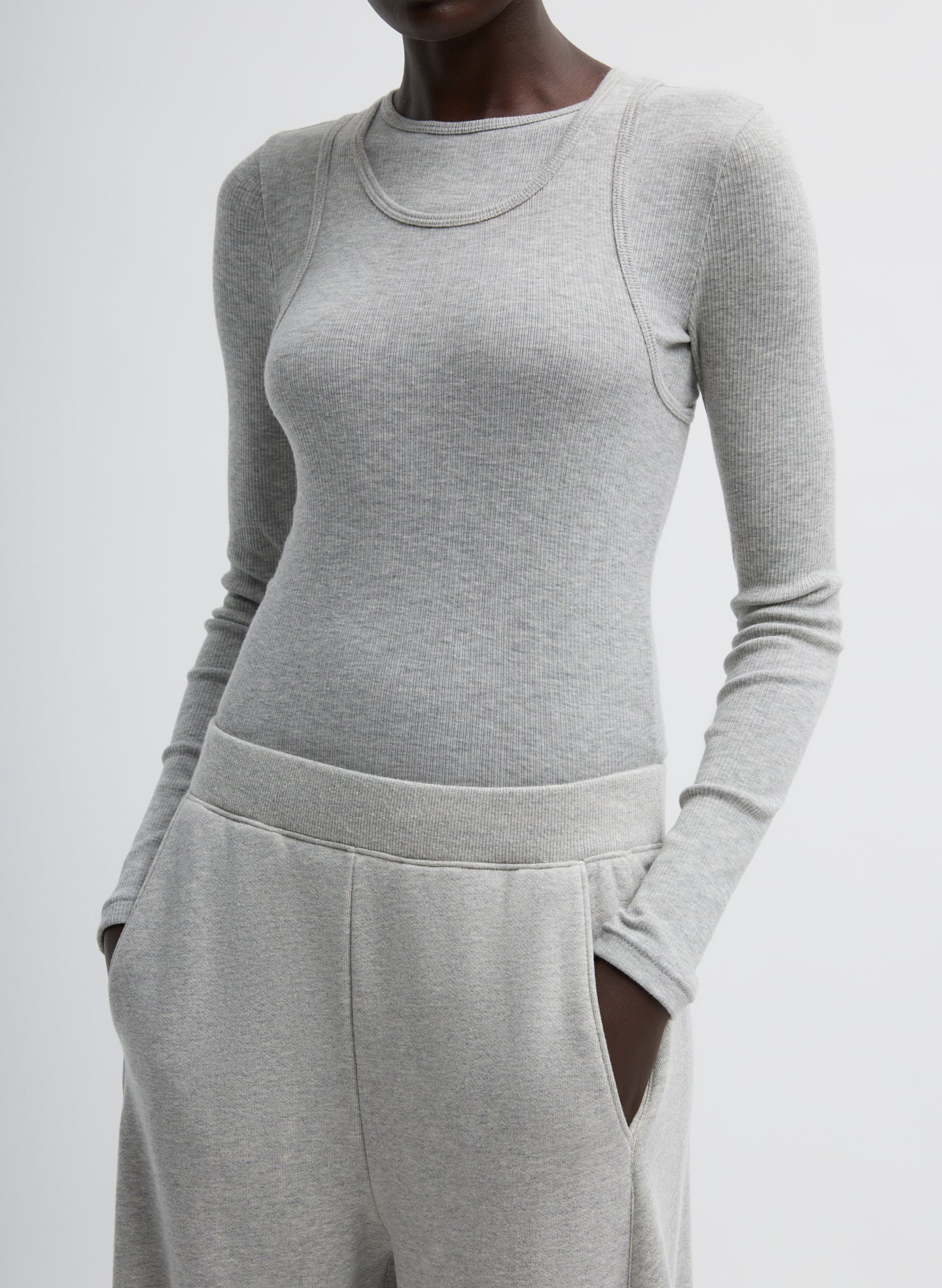 Circular Fine Rib T-Shirt Tank - Heather Grey-1