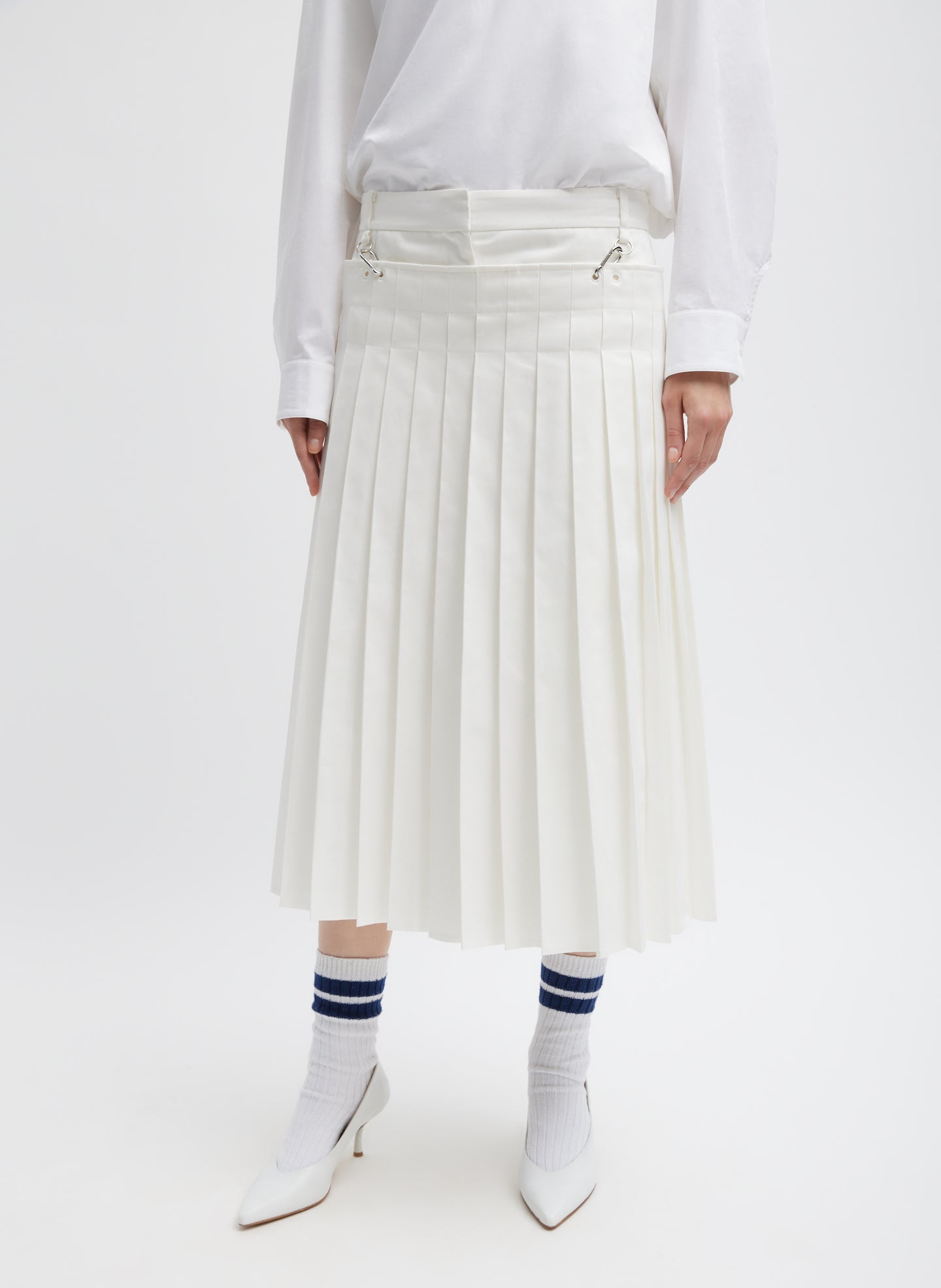 Chino Convertible Pleated Skirt - White-1