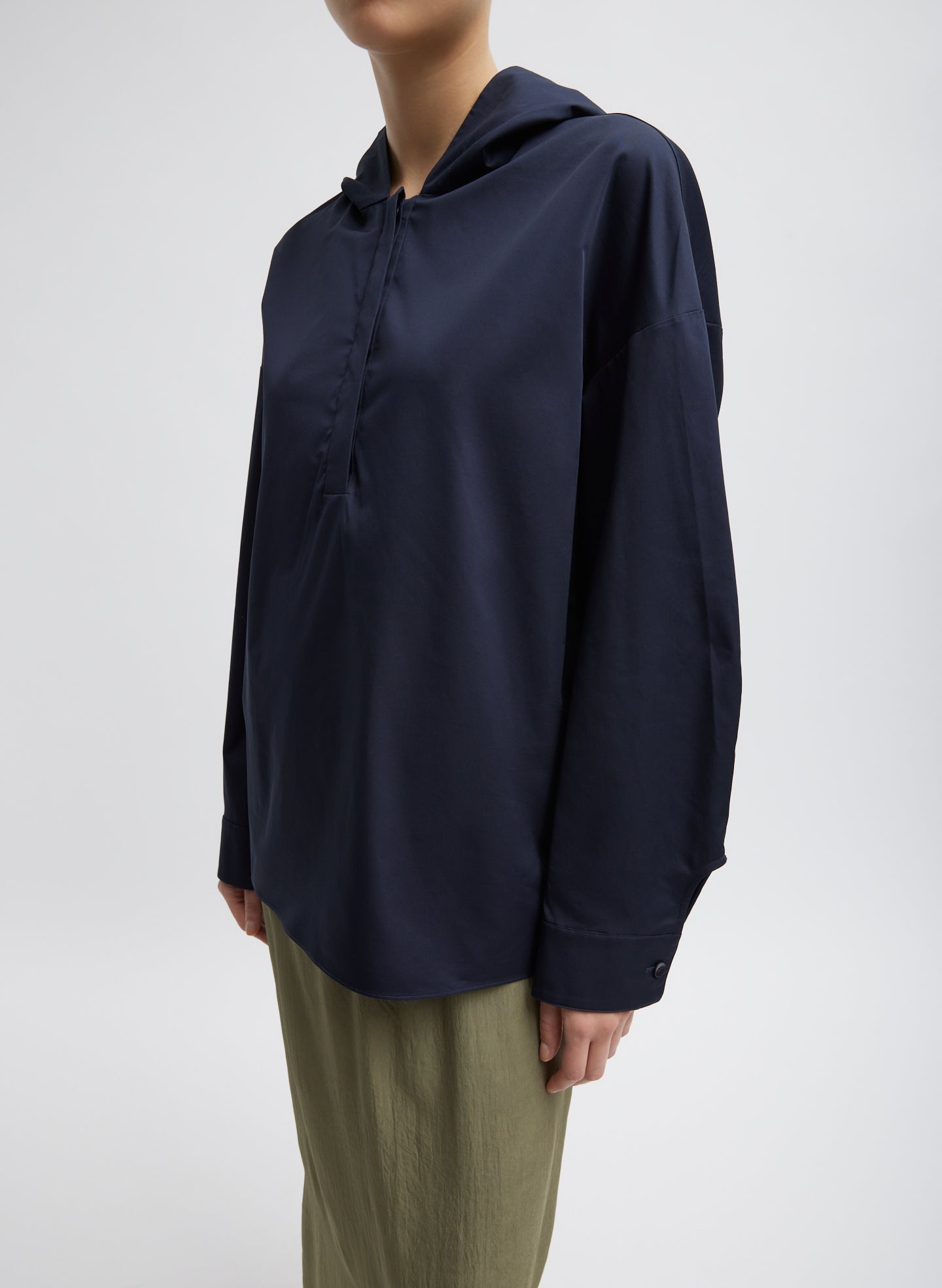 Eco Poplin Hooded Shirt - Navy-1