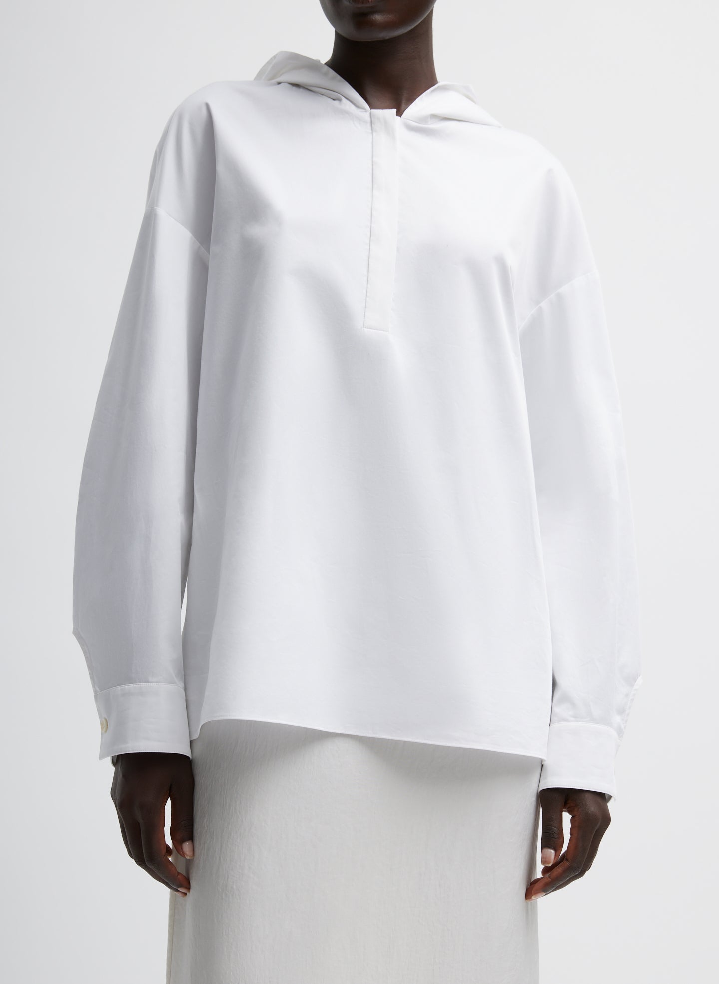 Eco Poplin Hooded Shirt - White-1