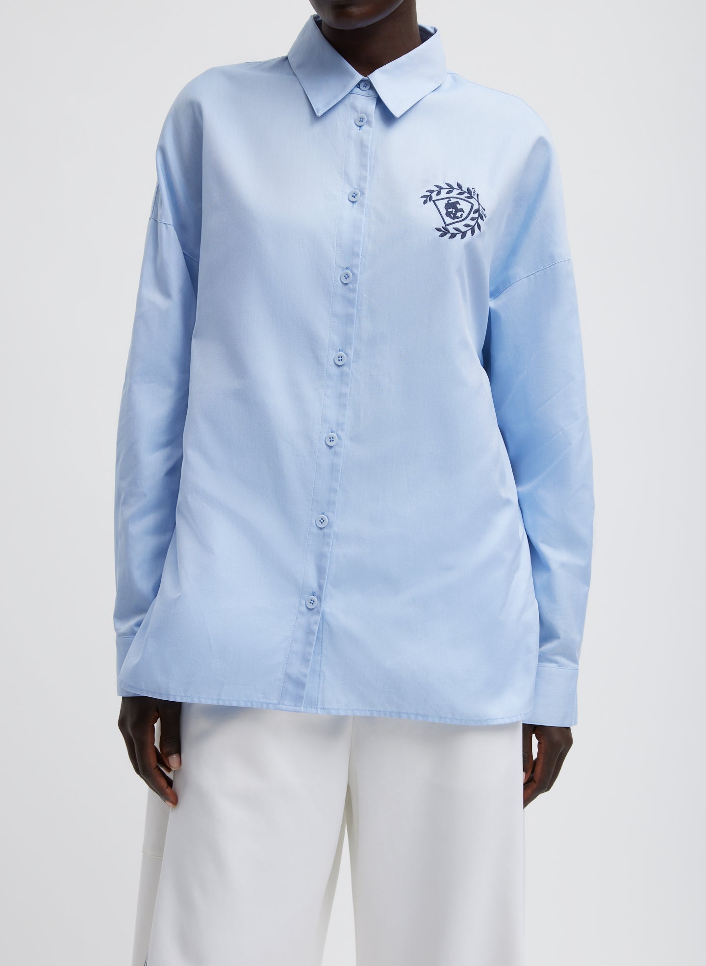 Oxford Shirting Crest Gabe Oversized Shirt - Light Blue-1