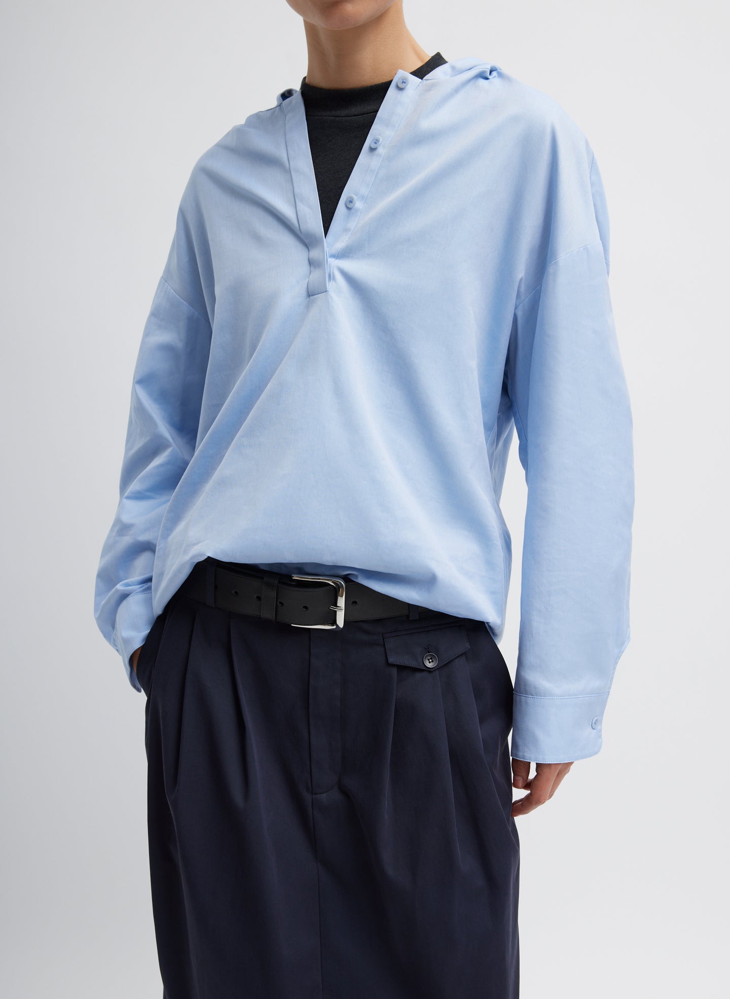 Oxford Shirting Hooded Shirt - Light Blue-1