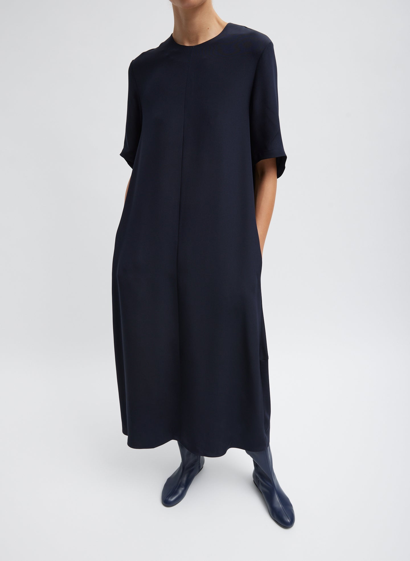 4-Ply Silk T-Shirt Dress - Dark Navy-1