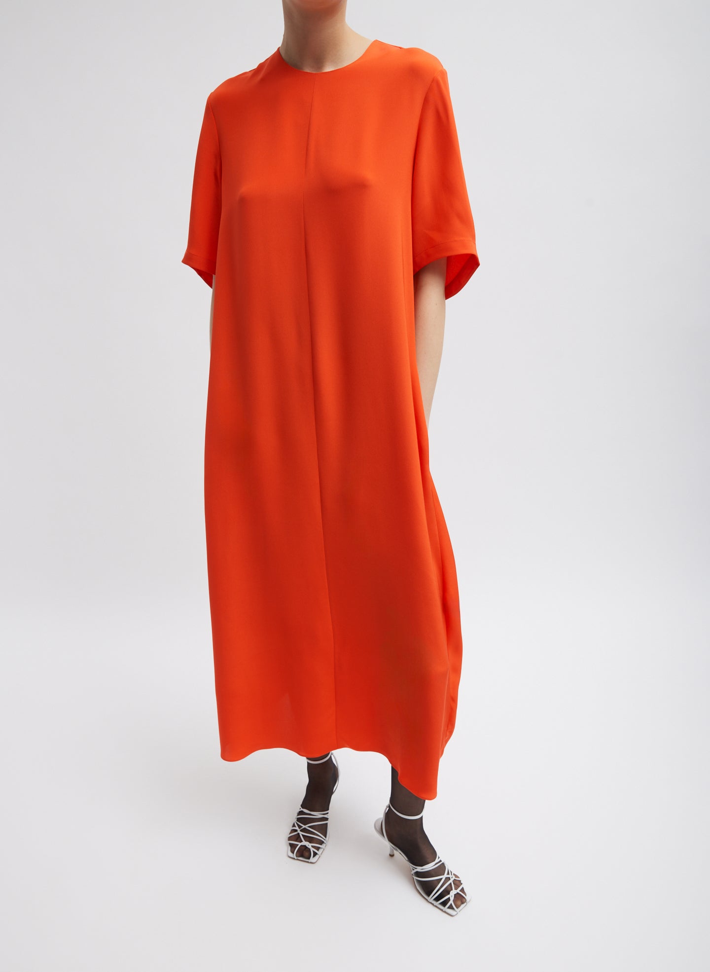 4-Ply Silk T-Shirt Dress - Red Orange-1