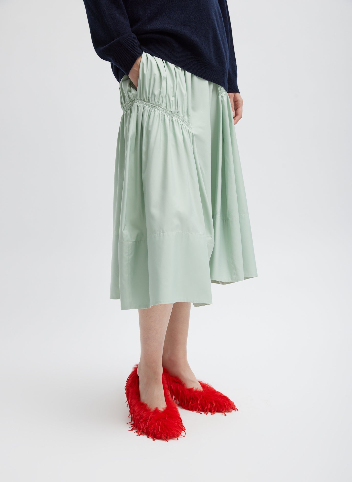 Shirred Nylon Paneled Skirt - Lido Green-1