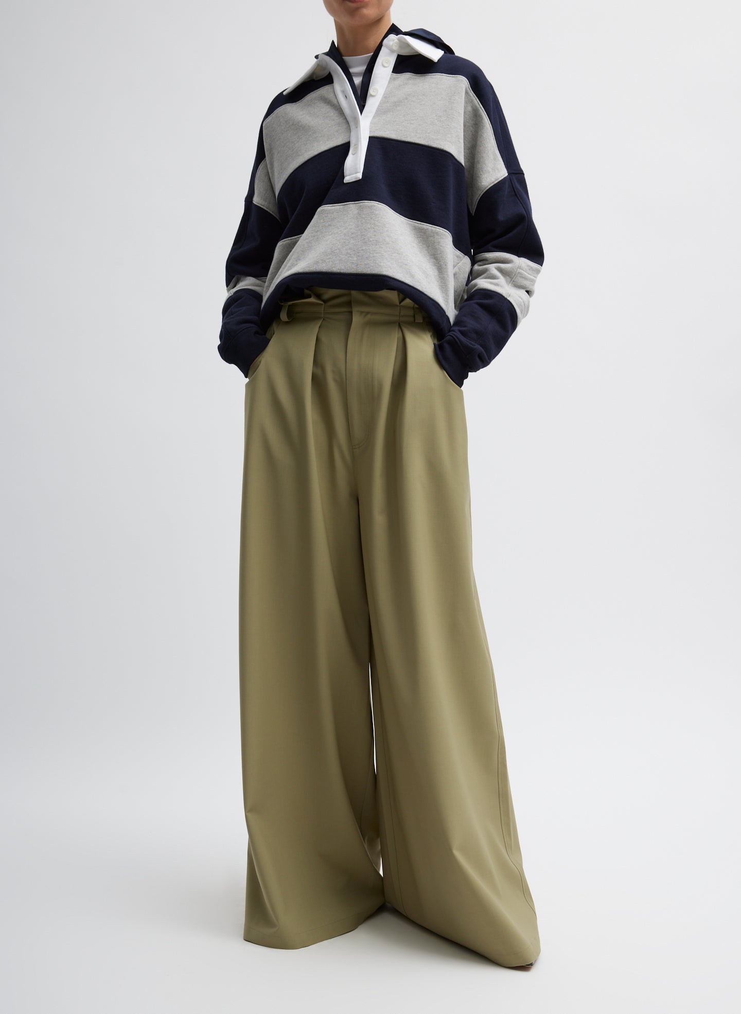 Tropical Wool Walker Wide Leg Pant - Artichoke-1