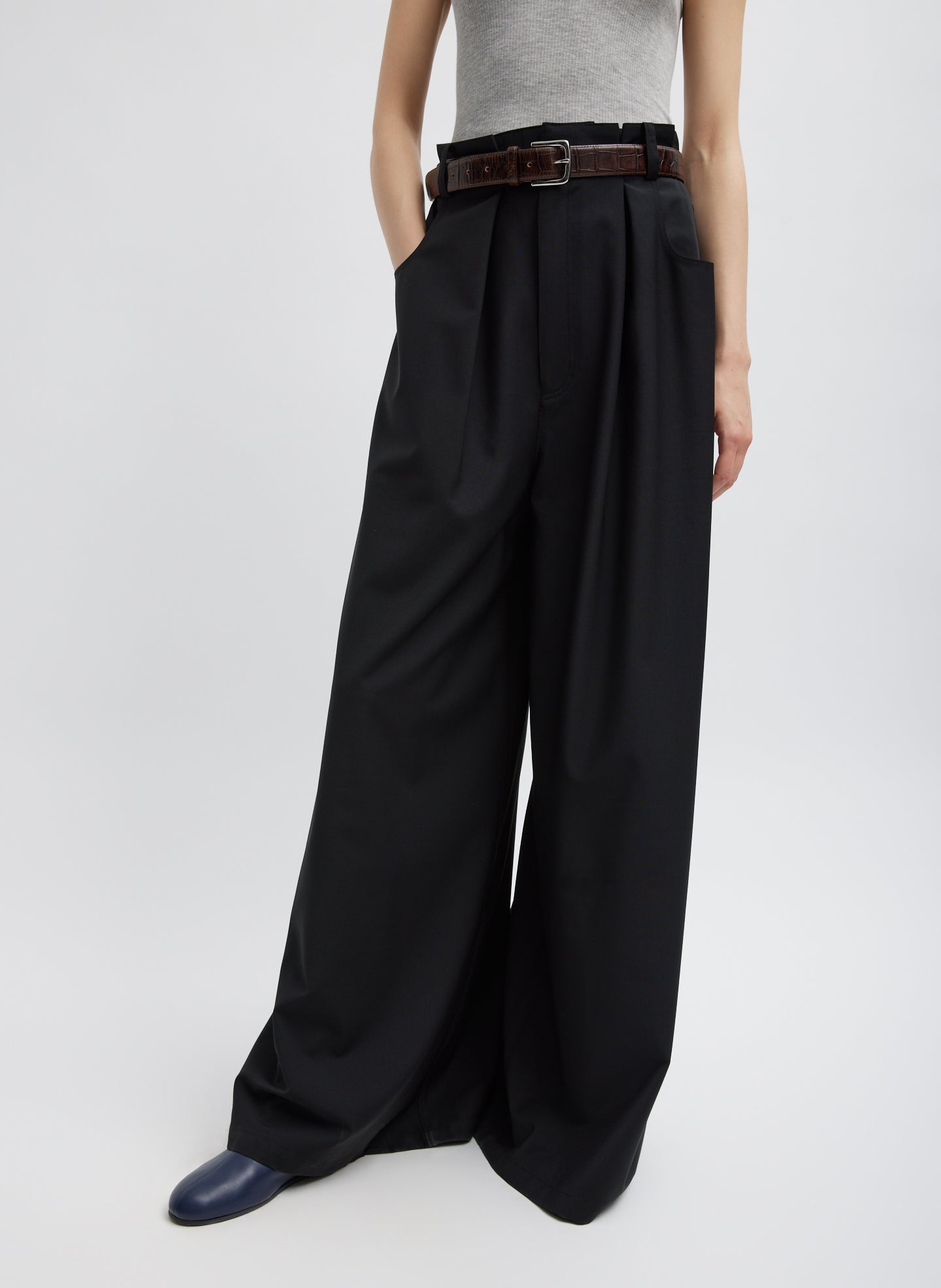 Tropical Wool Walker Wide Leg Pant - Black-1