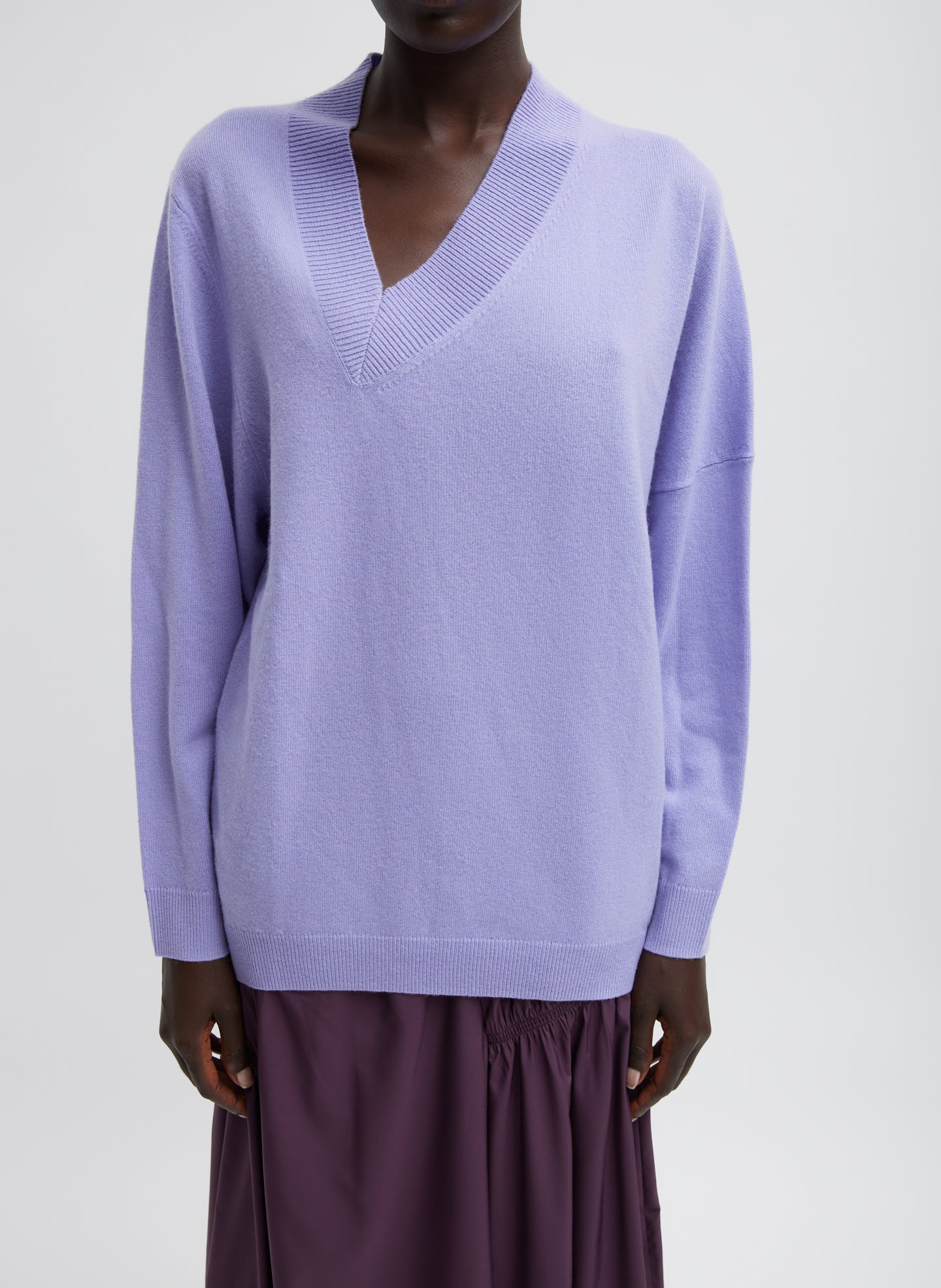 Washable Cashmere Warp V-Neck Pullover - Lavender-1