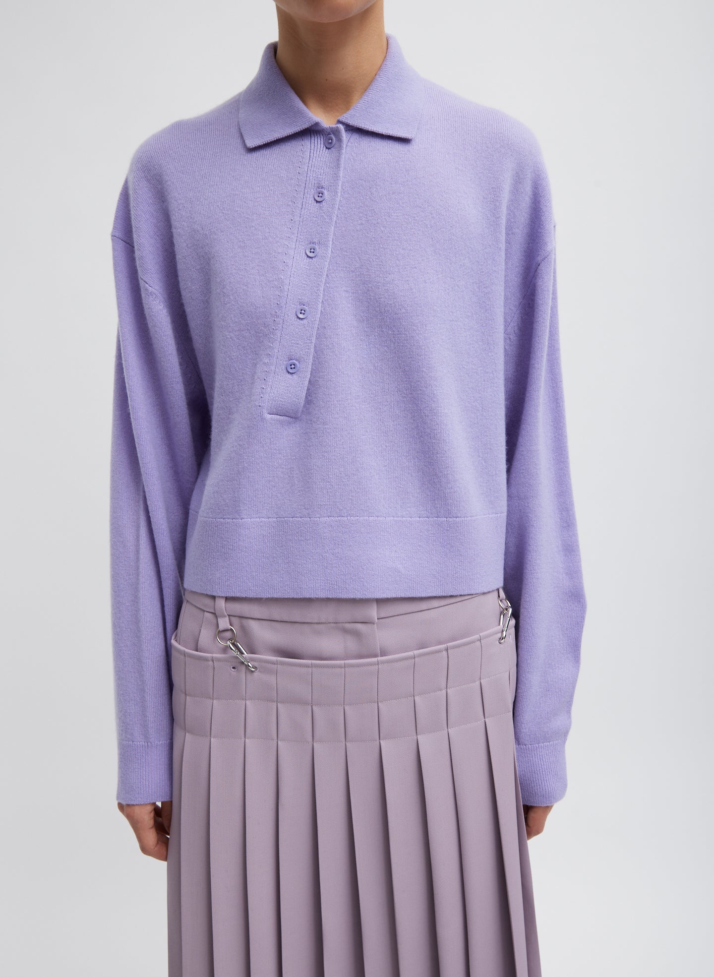 Washable Cashmere Easy Polo Cropped Sweater - Lavender-1