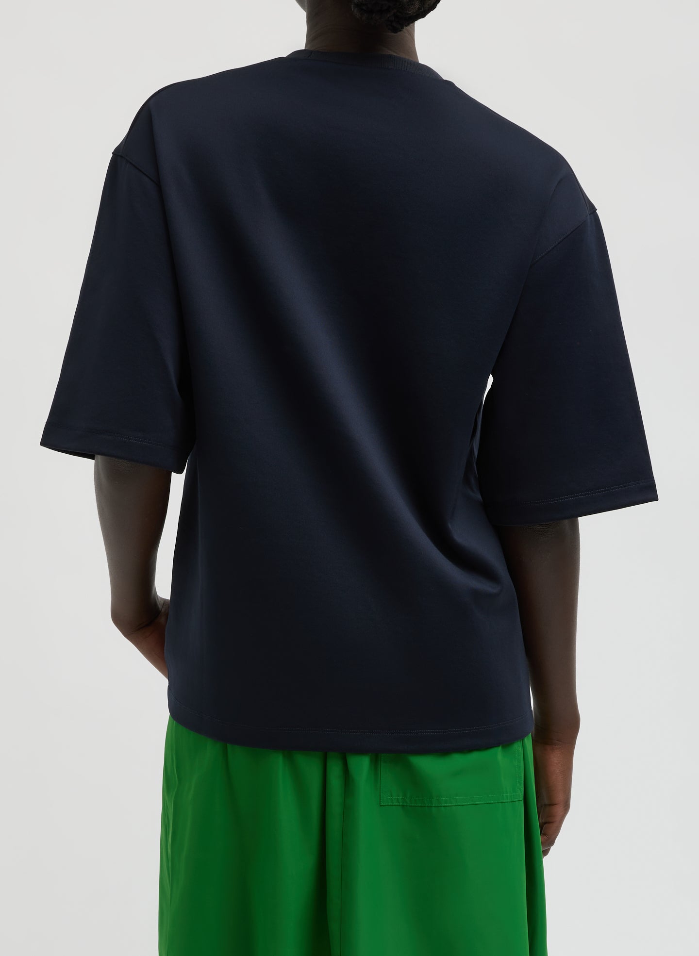 Navy Active Knit Easy T-Shirt - oversized tee, back view on model