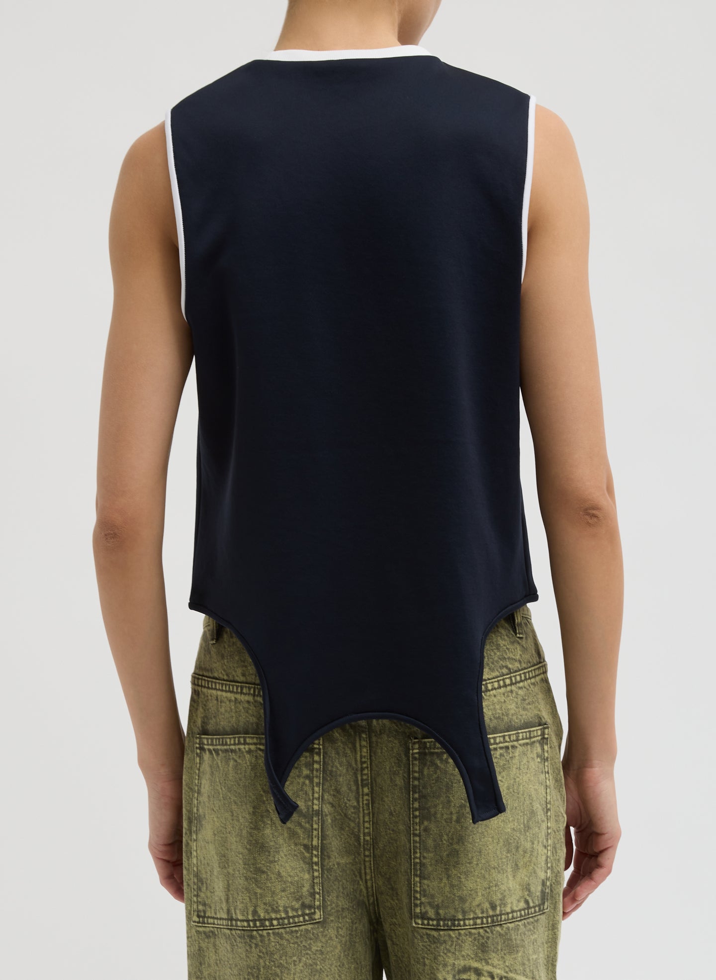 Navy Active Knit Flip Tank  - back view on model