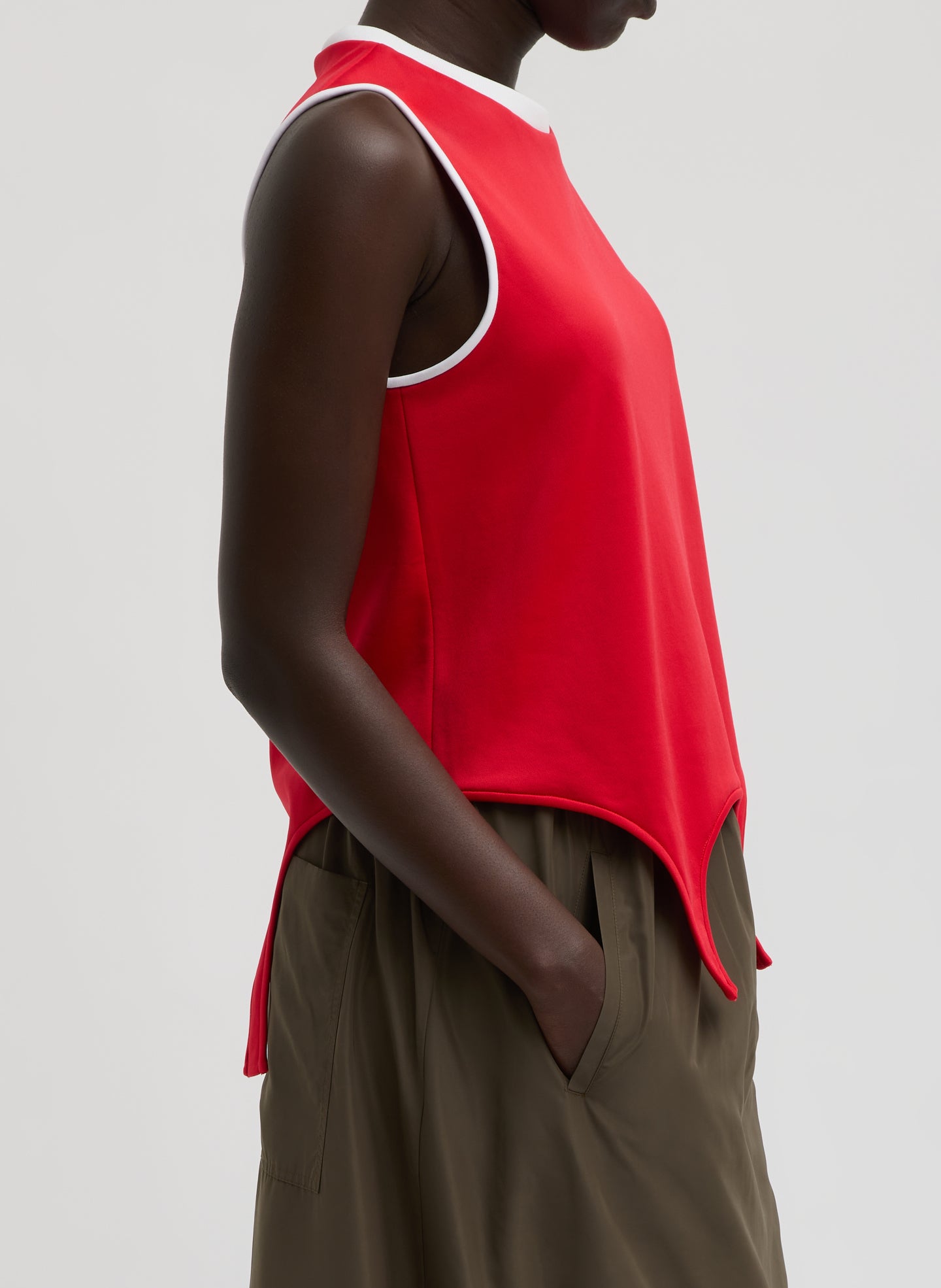 Red Active Knit Flip Tank - side view on model