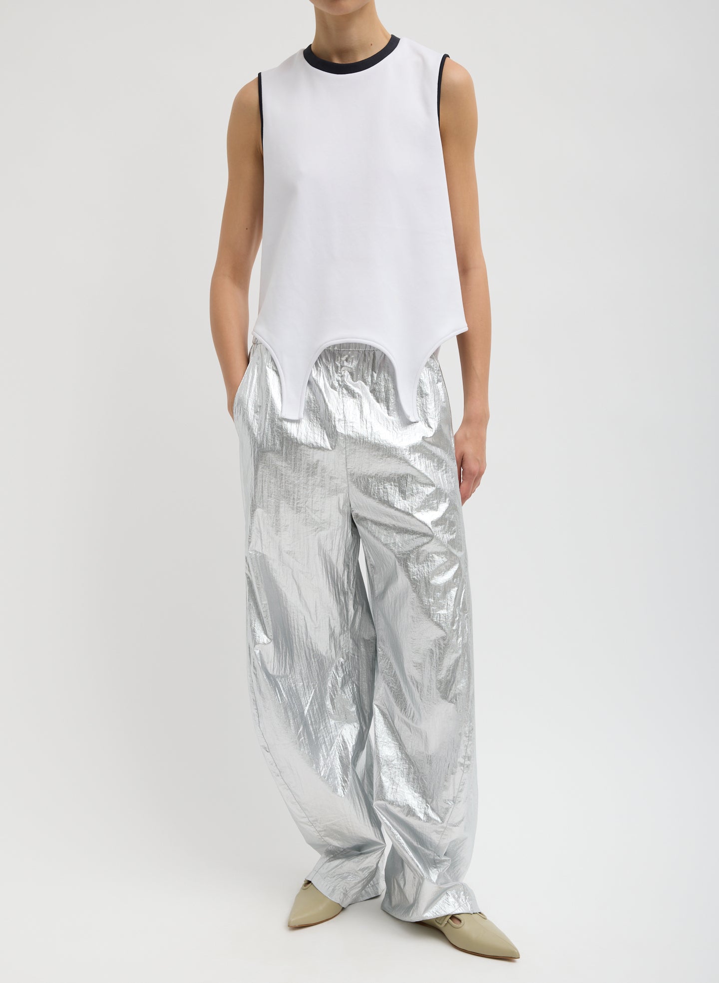 White Active Knit Flip Tank - full look, front view on model