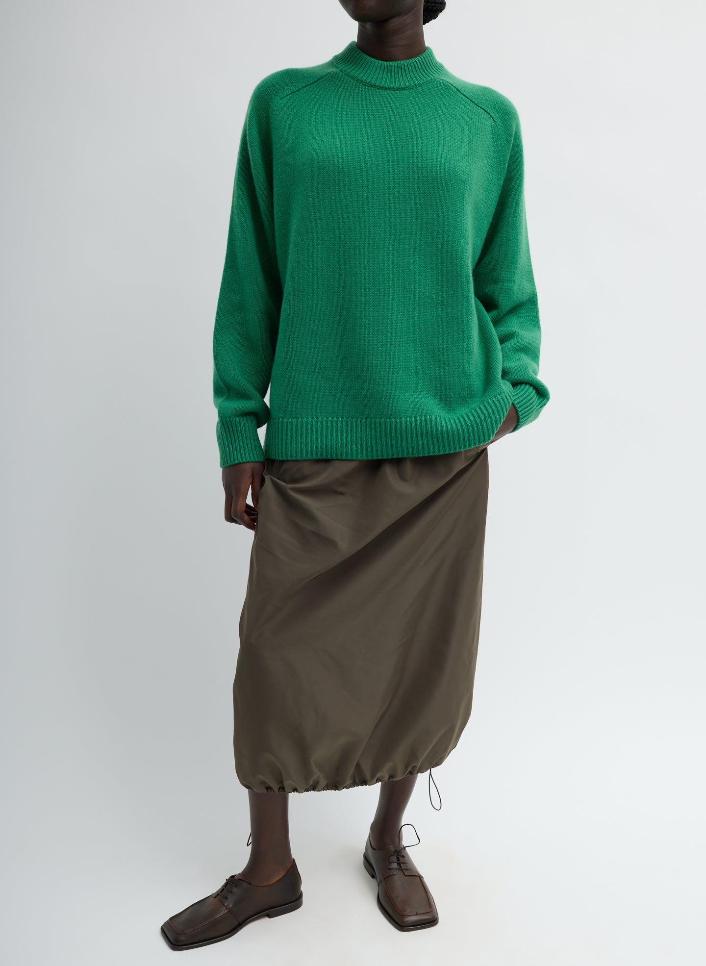 Bright Green Cashmere Crewneck Oversized Pullover Sweater - full look, front view on model