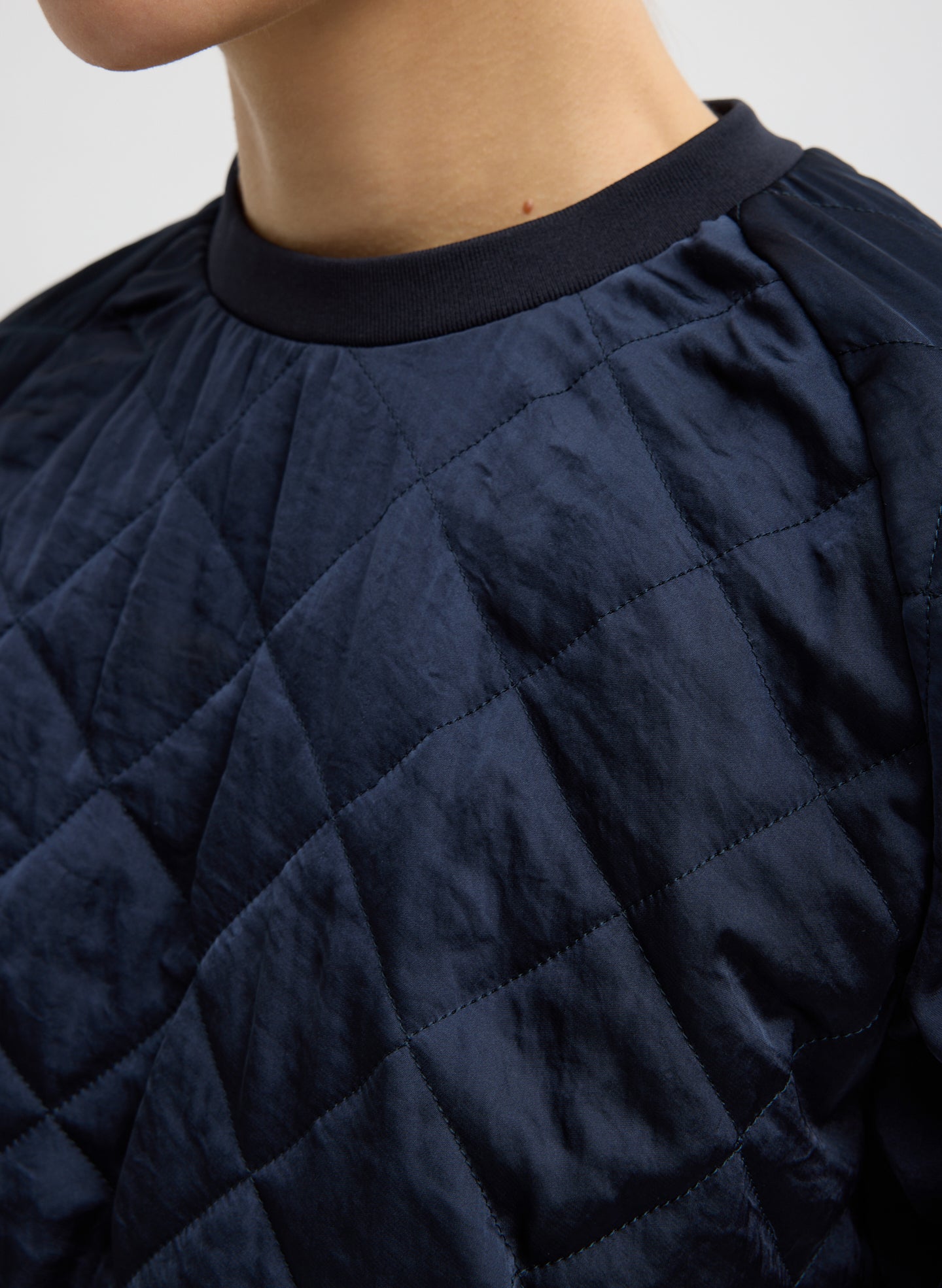 Navy Cozy Quilting Sweatshirt - closeup of quilted fabric