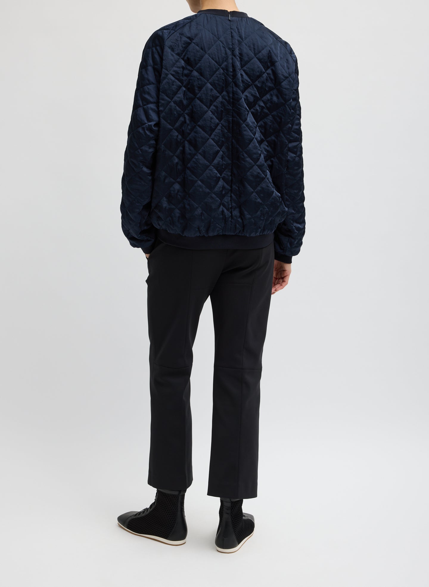 Navy Cozy Quilting Sweatshirt - full look, back view on model