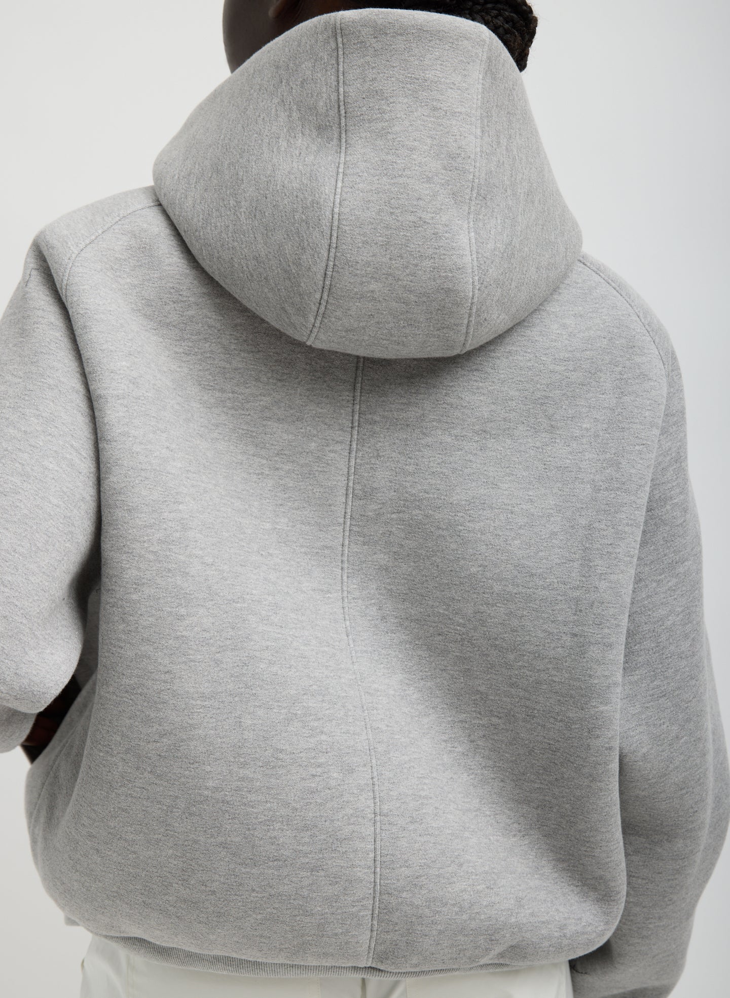 Heather Grey Compact Tech French Terry Zip Up Hoodie - light grey hooded jacket, back view on model