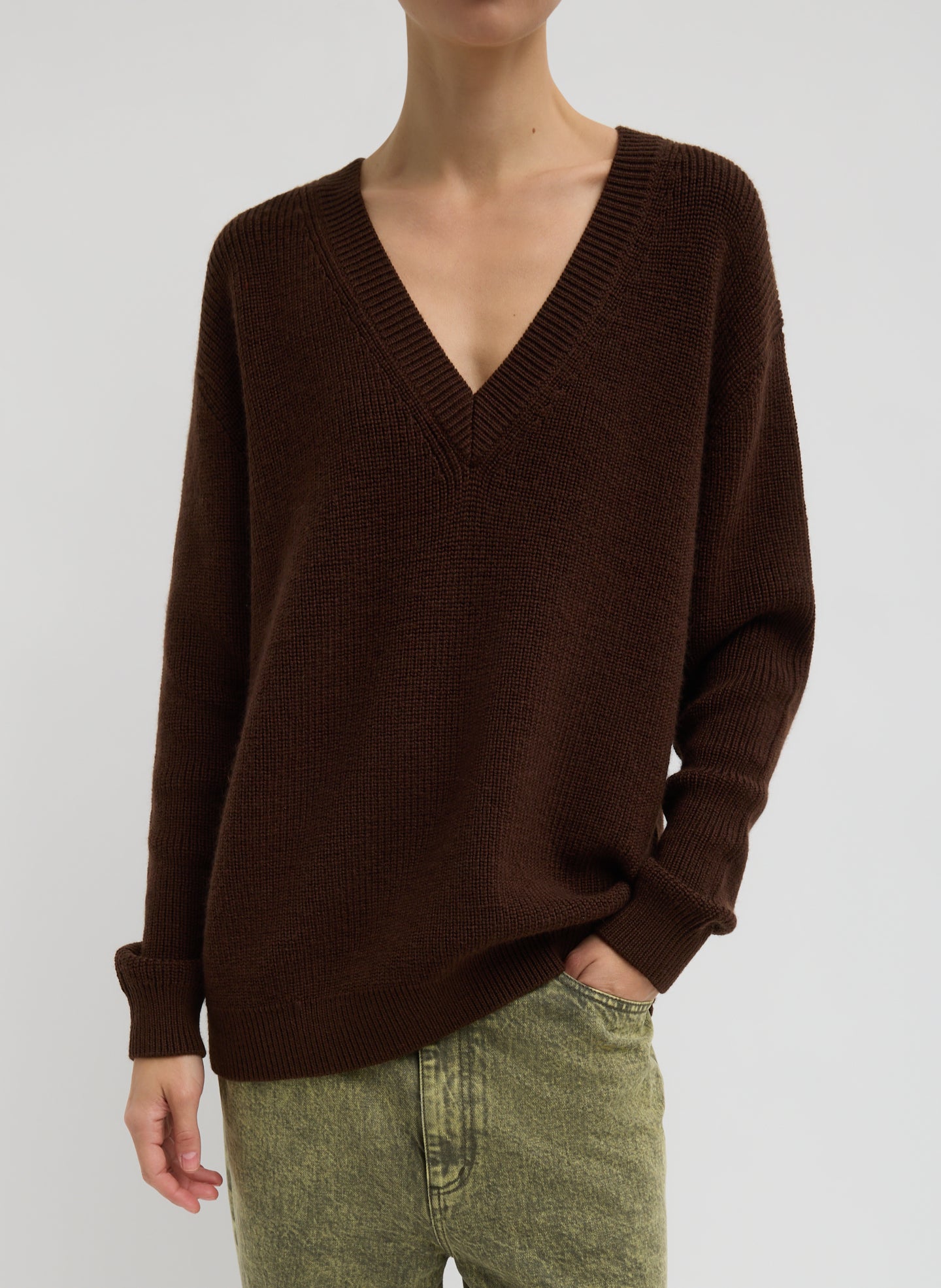 Brown Cardigan Stitch V-Neck With Removable Dickie - v-neck with dickie removed