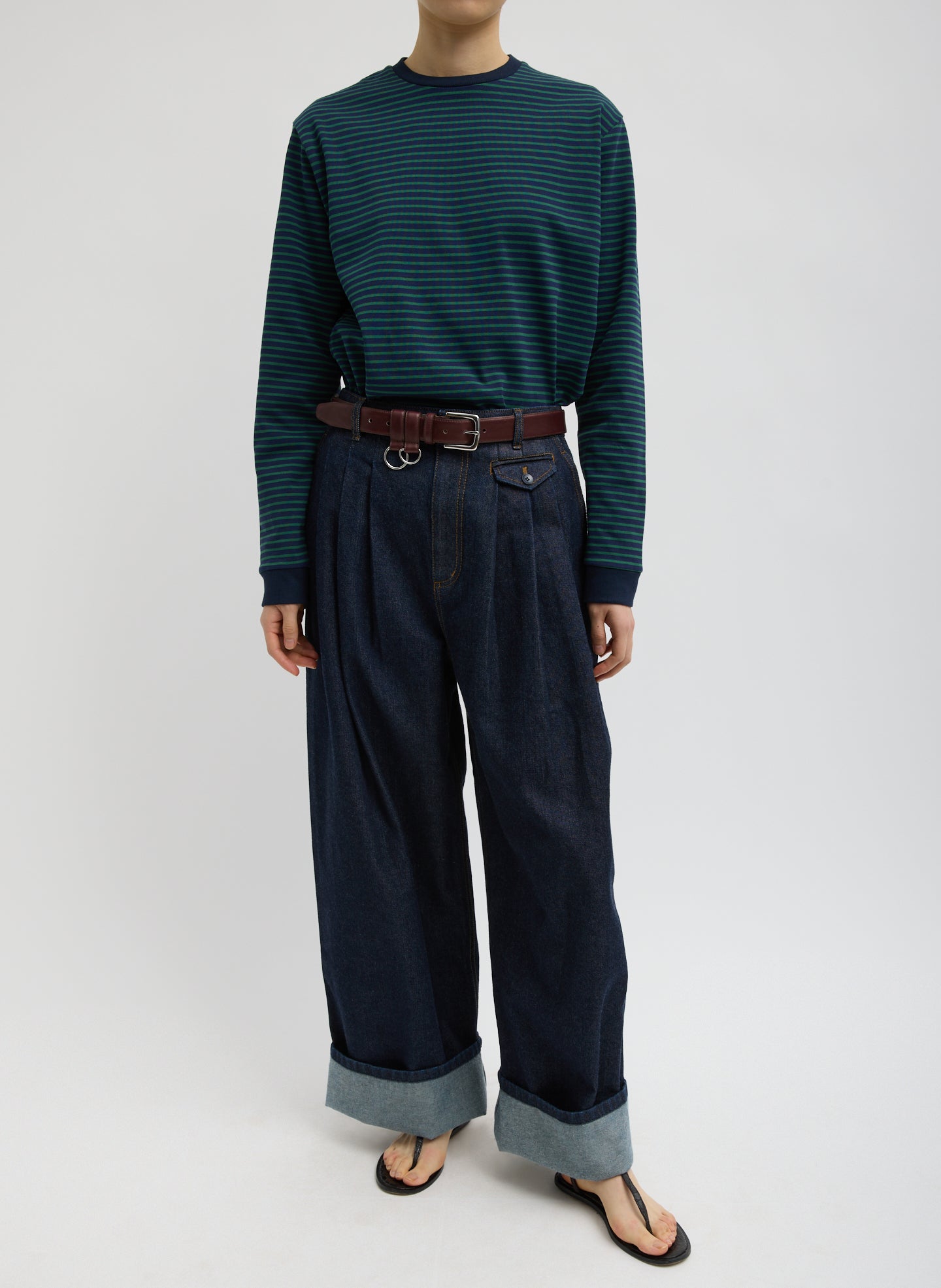 Indigo Denim Triple Pleat Jean - pleated trouser jeans, cuffed