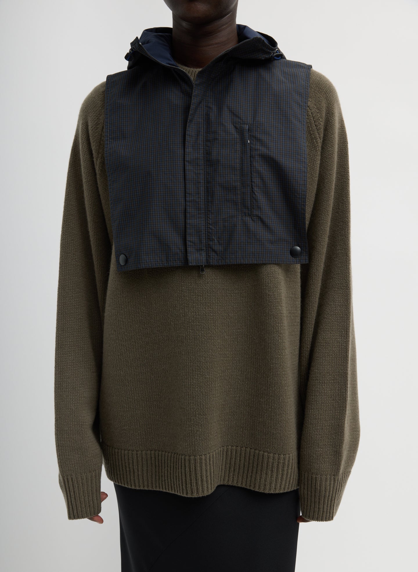 Charles Menswear Trench Hooded Dickie - Navy Multi Charles Menswear Trench Hooded Dickie - patterned nylon, front view on model