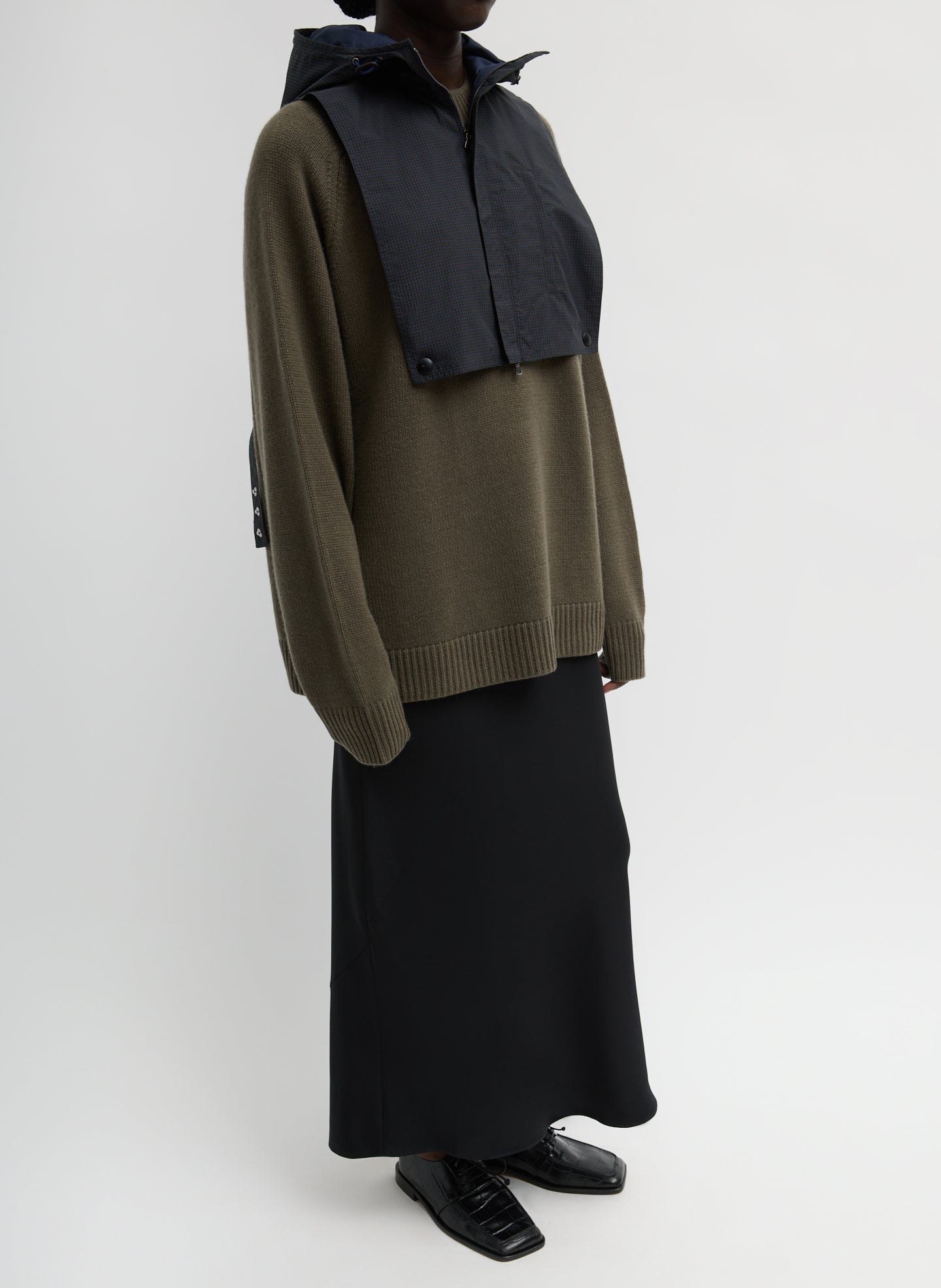 Navy Multi Charles Menswear Trench Hooded Dickie - full look, side view on model