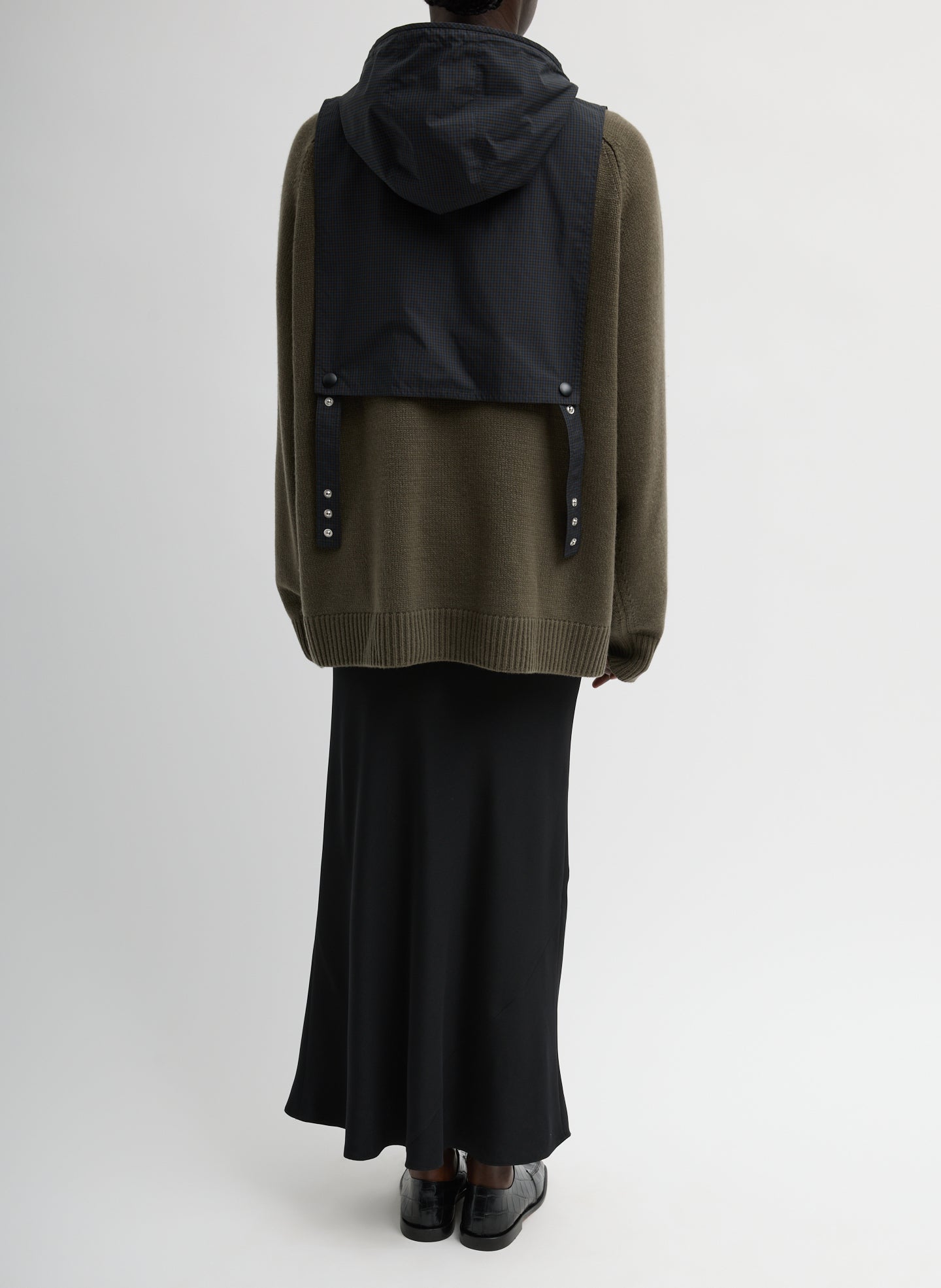 Navy Multi Charles Menswear Trench Hooded Dickie - full look, back view on model