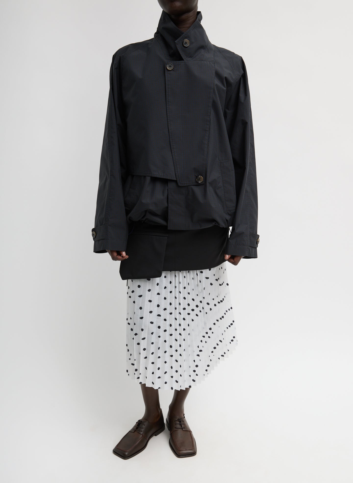 Navy Multi Charles Menswear Trench Anorak - full look, front view on model