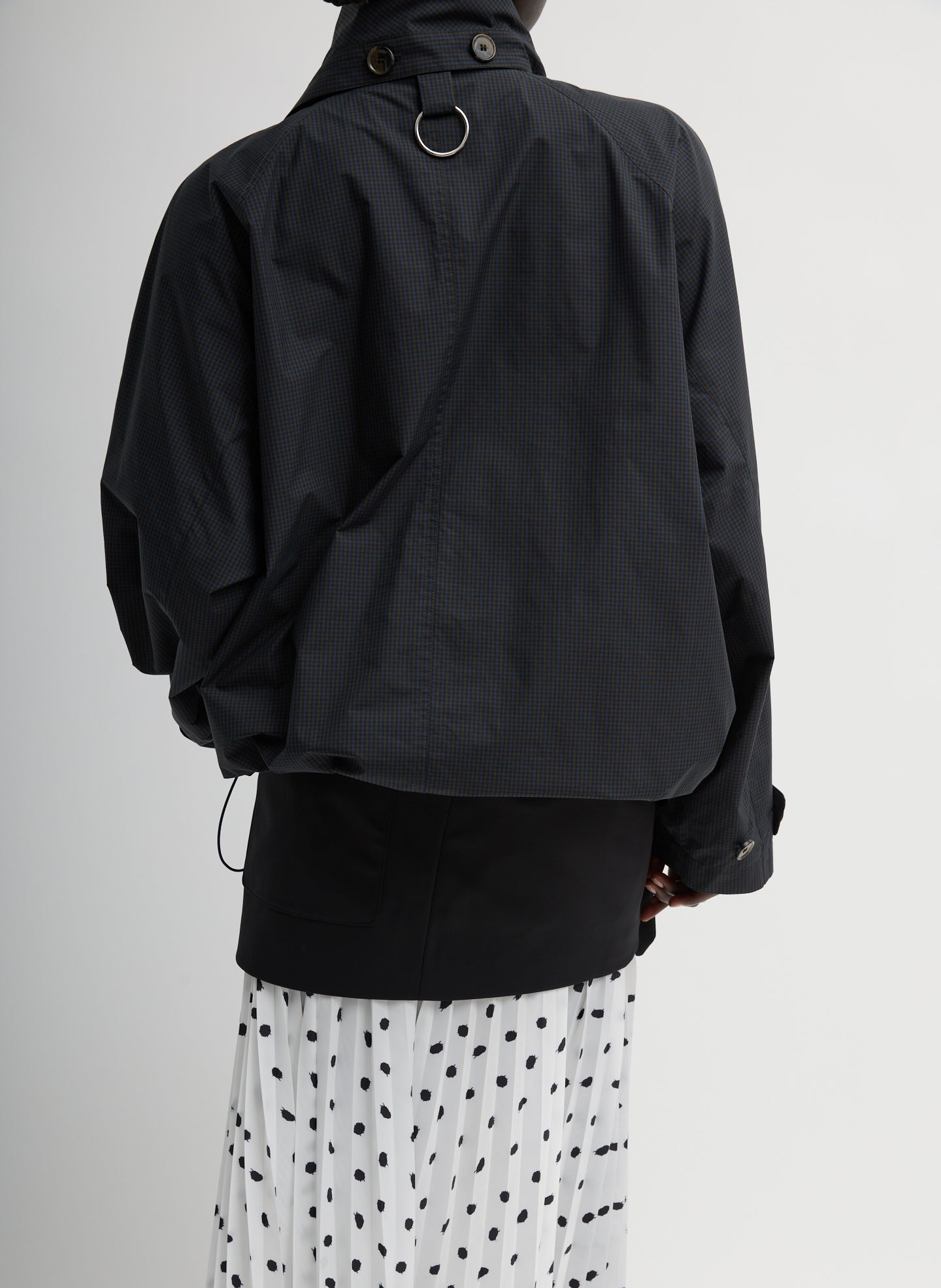 Navy Multi Charles Menswear Trench Anorak - patterned nylon, back view on model