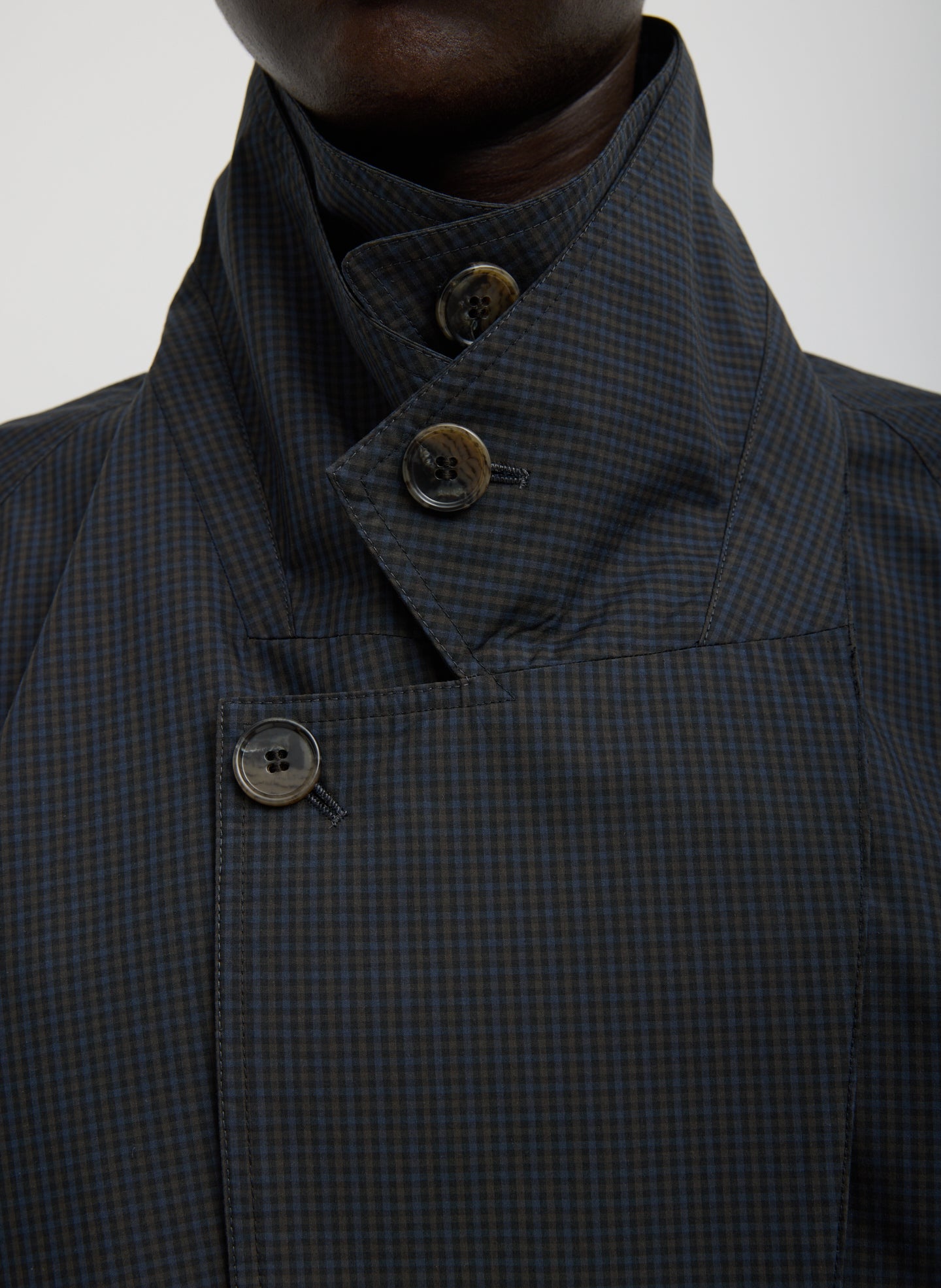 Navy Multi Charles Menswear Trench Anorak - closeup of patterned fabric