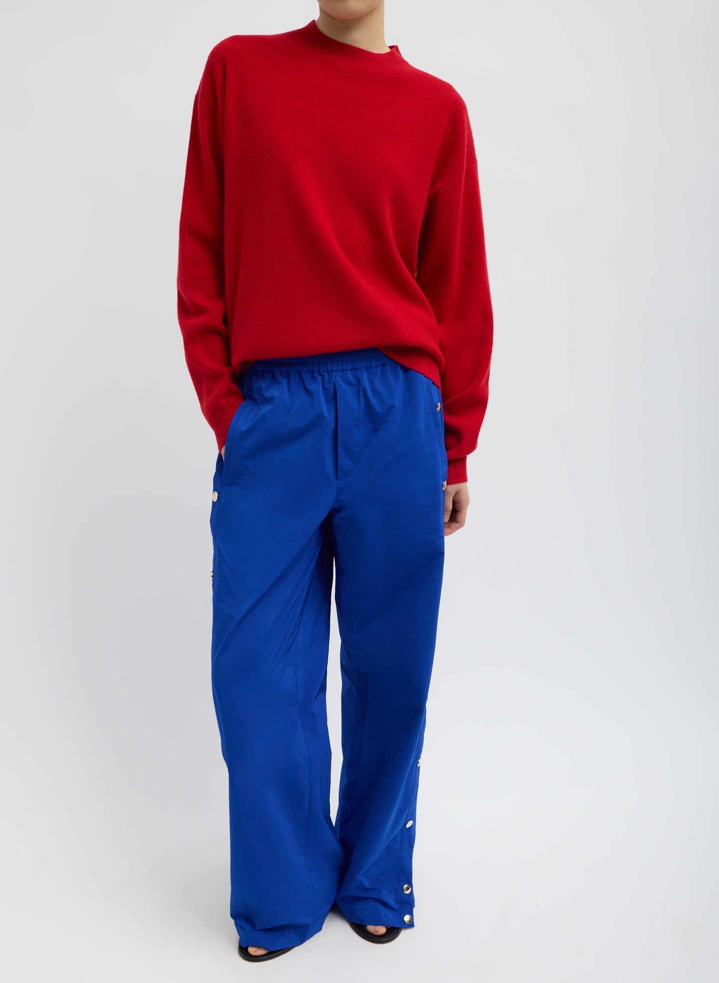Nylon Snap Pull On Jogger - Bright Blue Nylon Snap Pull On Jogger - front view on model