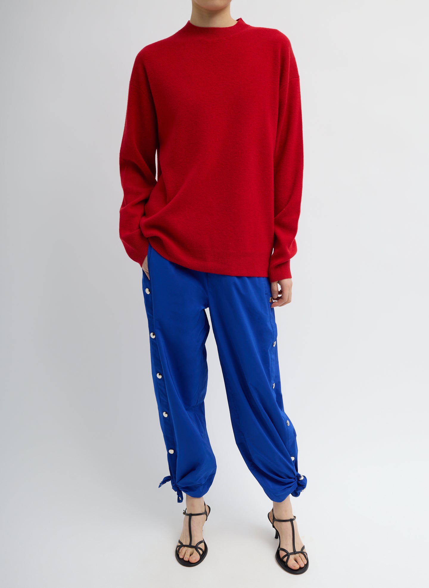 Bright Blue Nylon Snap Pull On Jogger - front view on model