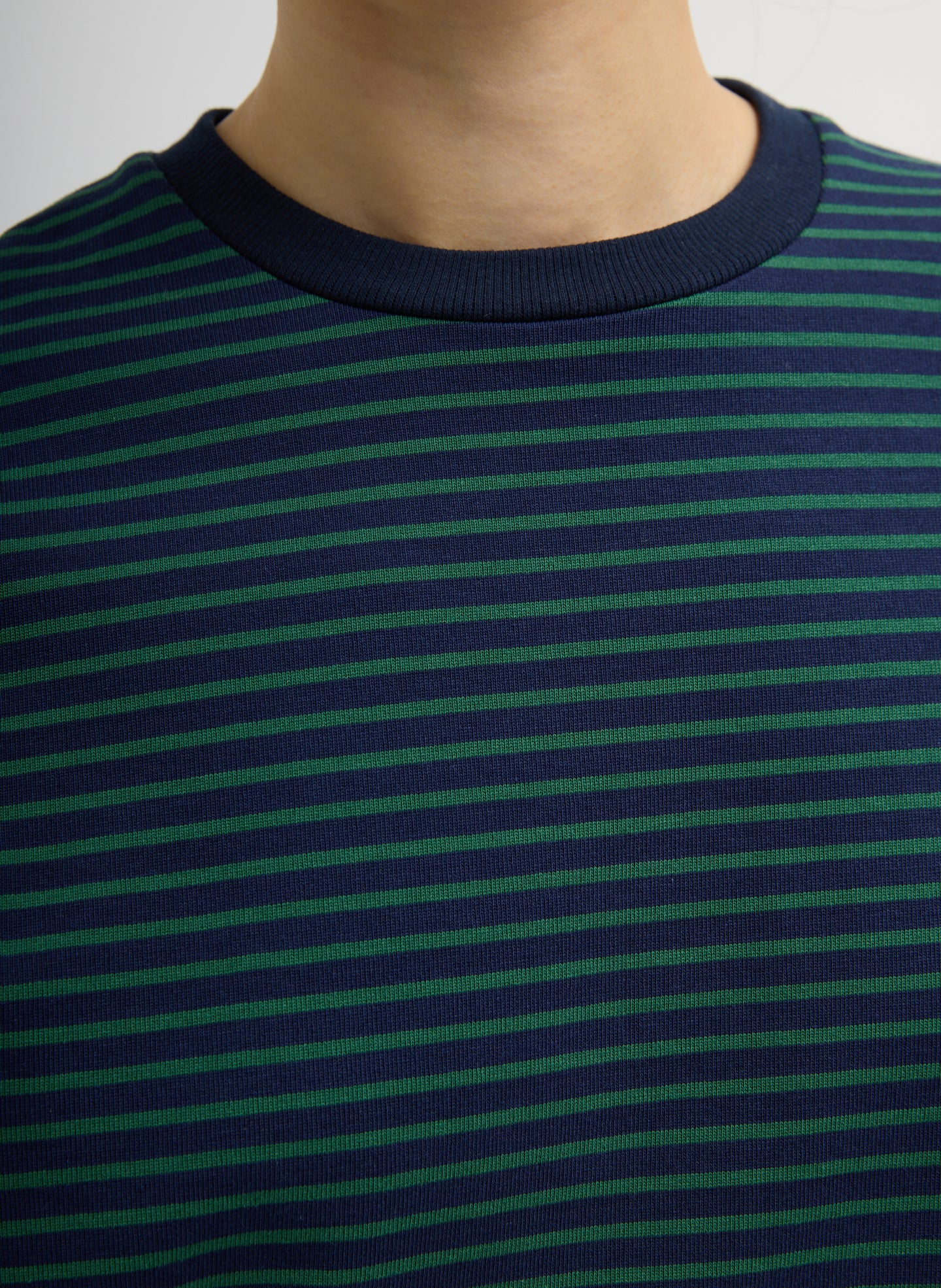 Navy and Green Striped Perfect Unisex Long Sleeve T-Shirt - closeup of striped pattern