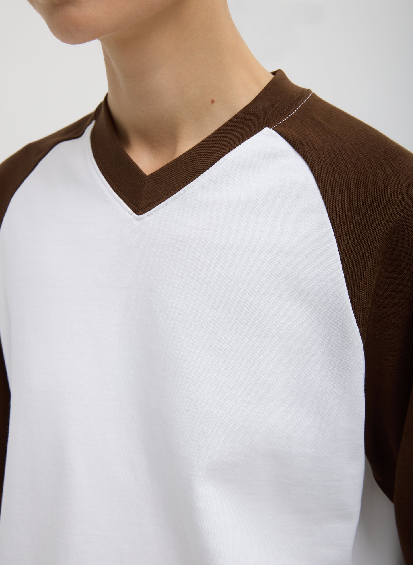 Brown Multi Perfect T-Shirt Vintage Sweatshirt - closeup of neckline