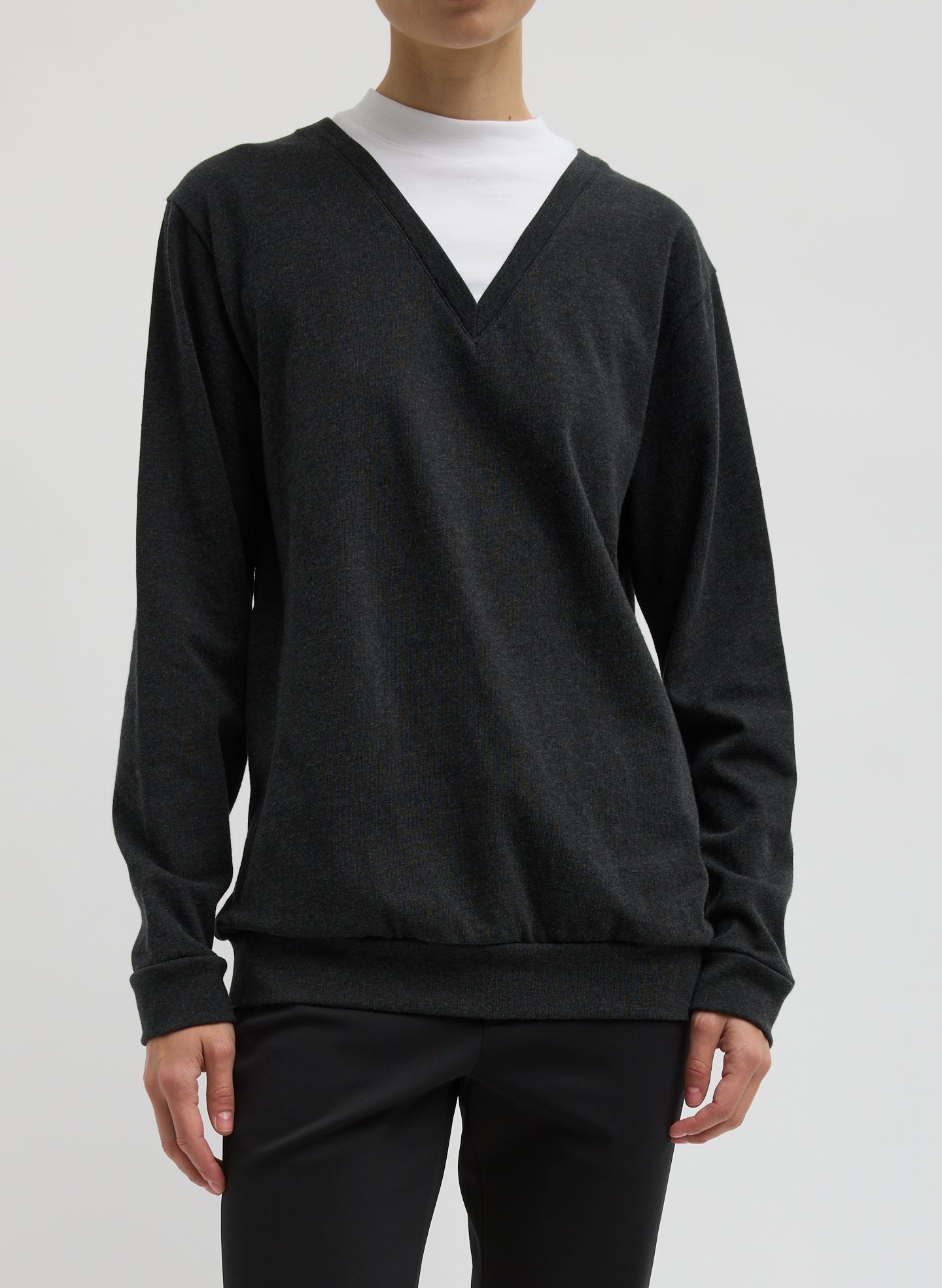 Perfect T-Shirt Trompe L'oeil Top - Grey Perfect T-Shirt Trompe L'oeil Top - front view on model