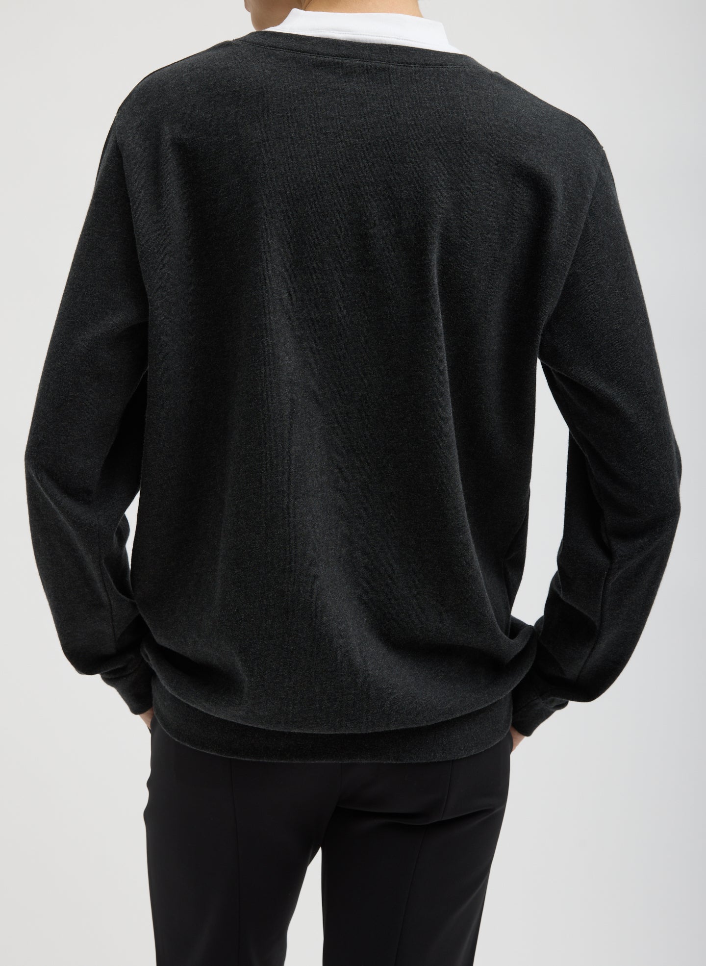 Grey Perfect T-Shirt Trompe L'oeil Top - back view on model