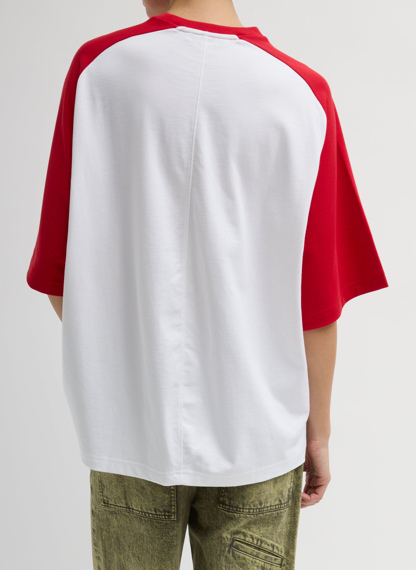 Red Perfect Baseball T-Shirt - oversized two-tone tee, back view on model