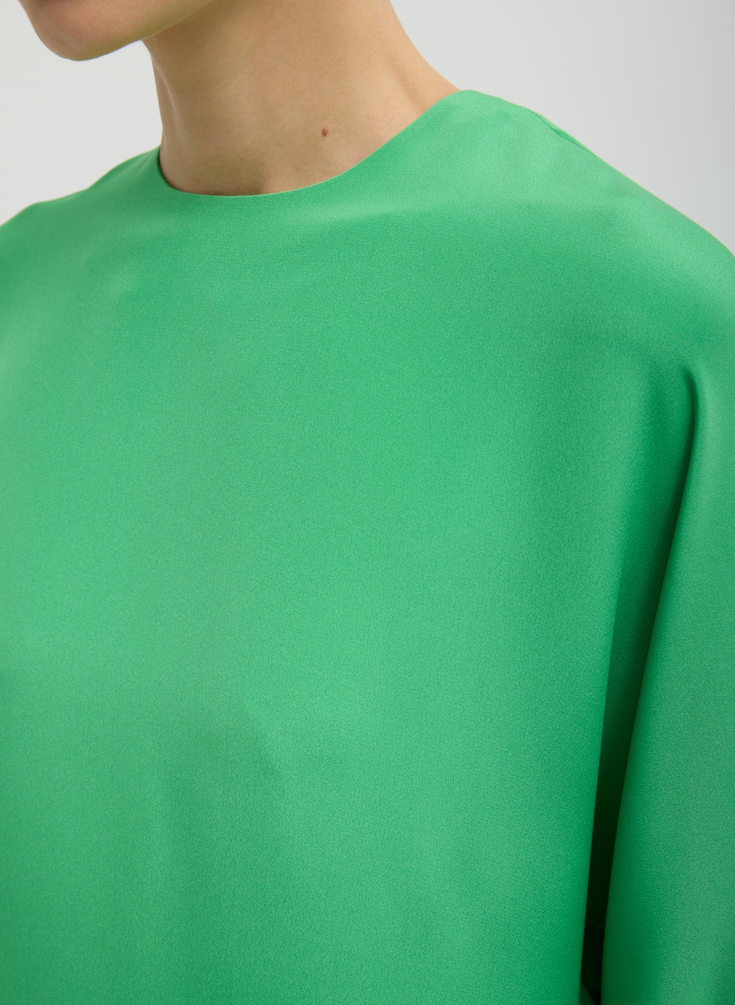 Bright Green 4-Ply Silk Long Sleeve Cocoon Dress - closeup of silk fabric