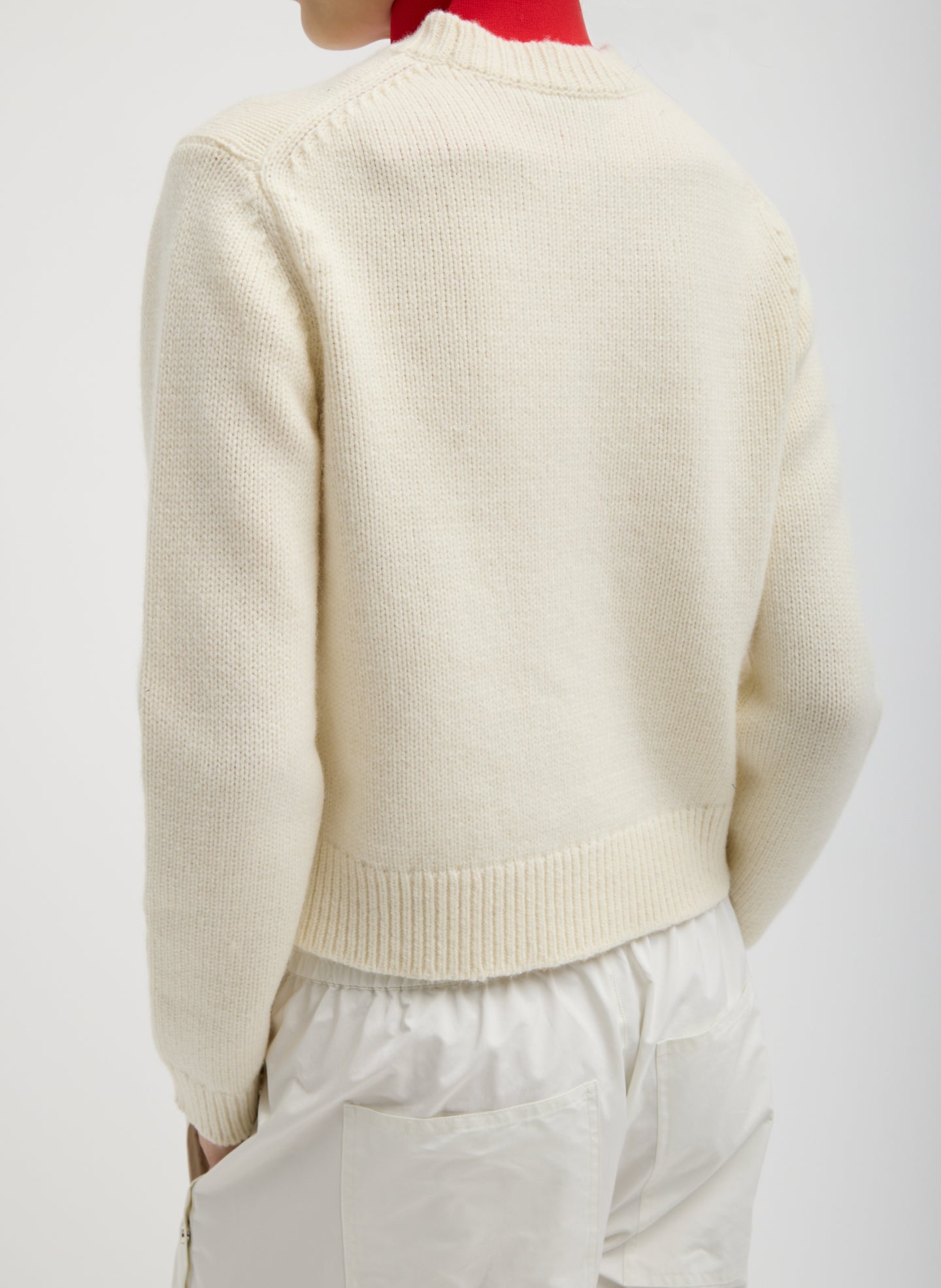 Ivory Multi Soft Wool Ski Shrunken Sweater - back view on model